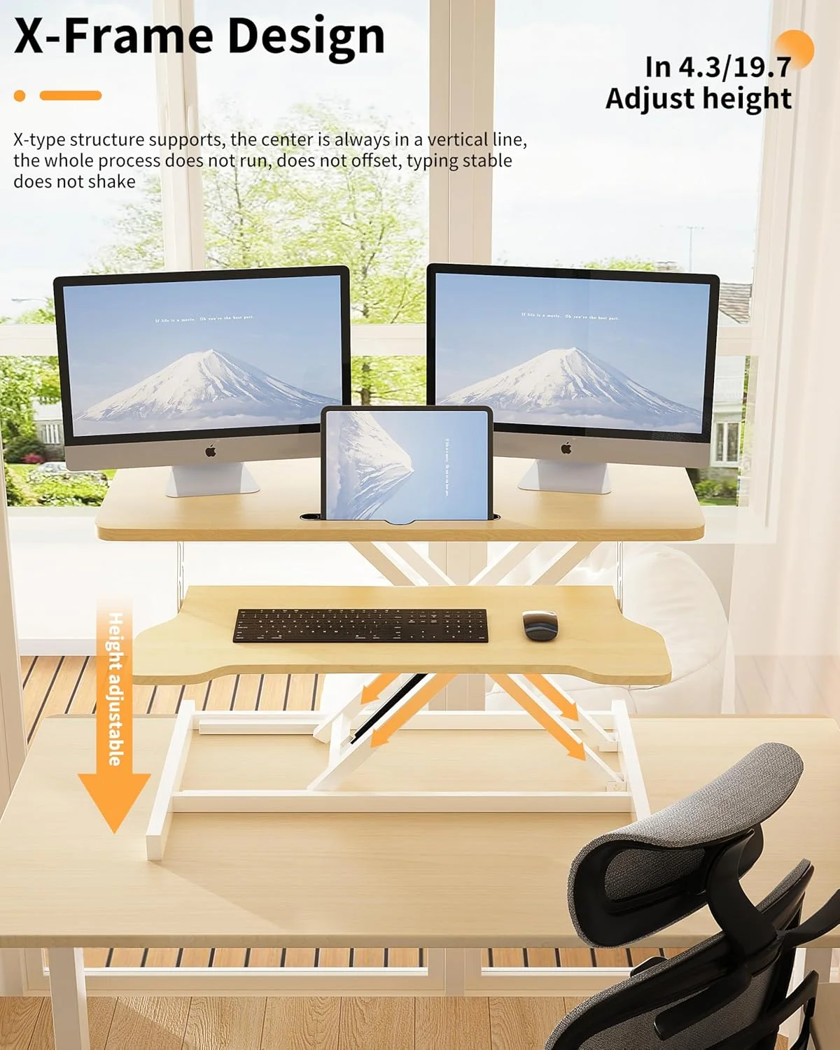 تبدیل میز ایستاده OUUTMEE، میز ایستاده با قابلیت تنظیم ارتفاع با سینی صفحه کلید، بالابر ارگونومیک نشسته به ایستاده، برای لپ تاپ و مانیتور میز بازی اداری خانگی، اندازه رویه میز 91x40 سانتی متر رنگ چوب تبدیل میز ایستاده OUUTMEE، میز ایستاده با قابلیت تنظیم ارتفاع با سینی صفحه کلید، بالابر ارگونومیک نشسته به ایستاده، برای لپ تاپ و مانیتور میز بازی اداری خانگی، اندازه رویه میز 91x40 سانتی متر رنگ چوب