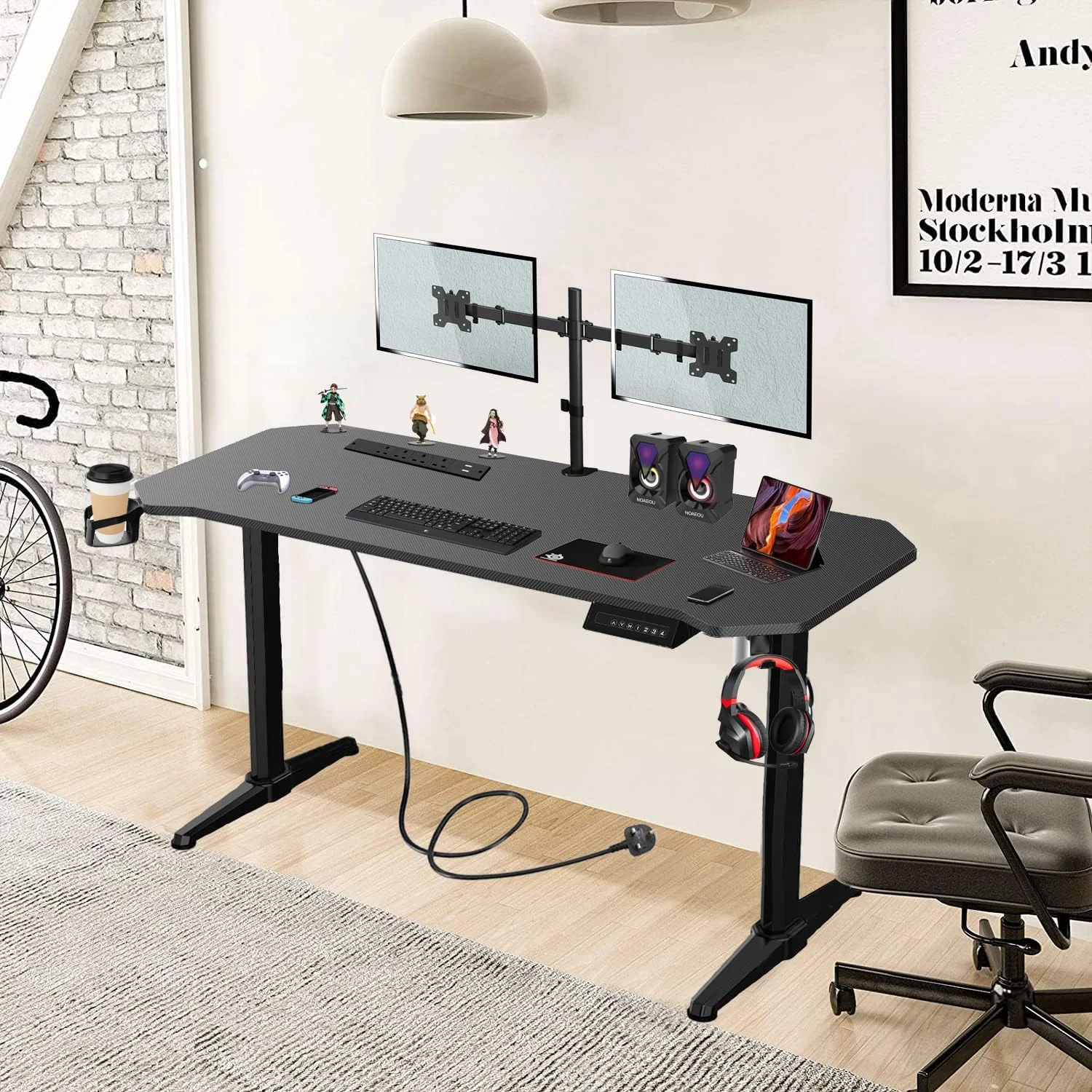 میز تحریر ایستاده برقی رویال پولار، میز کامپیوتر ارگونومیک قابل تنظیم ارتفاع برای دفتر کار خانگی، ایستگاه کاری هوشمند (140 سانتی متر، مشکی)