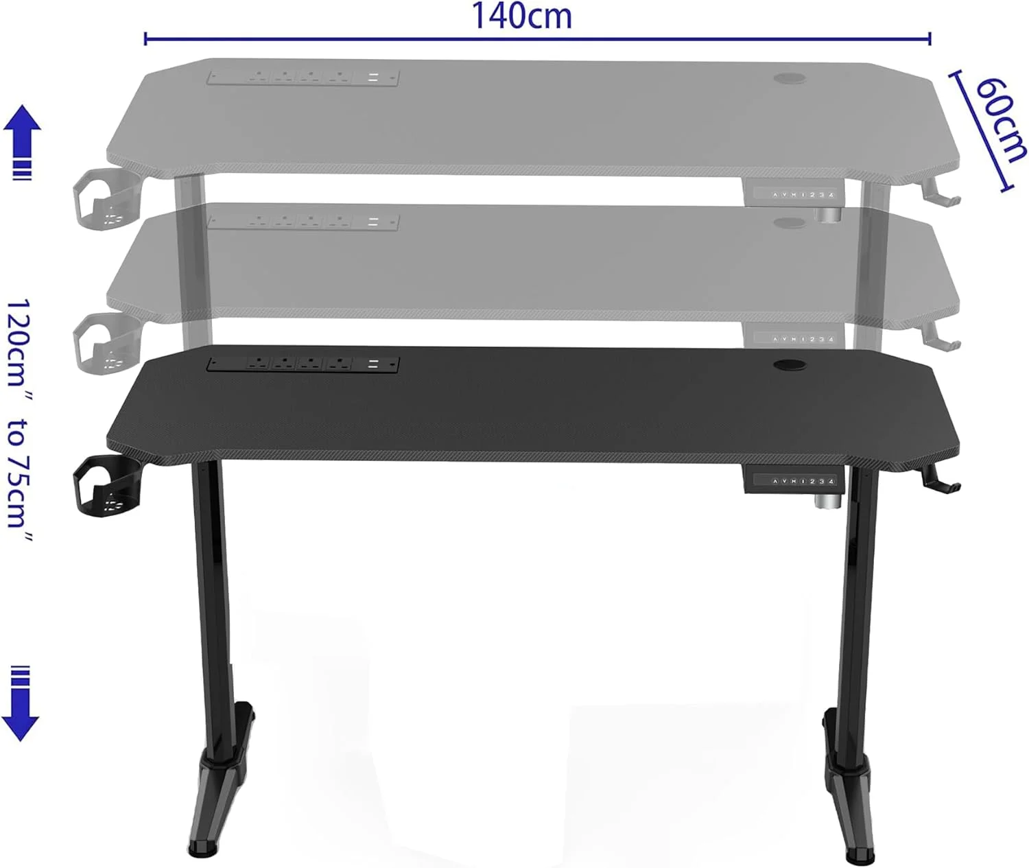 میز تحریر ایستاده برقی رویال پولار، میز کامپیوتر ارگونومیک قابل تنظیم ارتفاع برای دفتر کار خانگی، ایستگاه کاری هوشمند (140 سانتی متر، مشکی)
