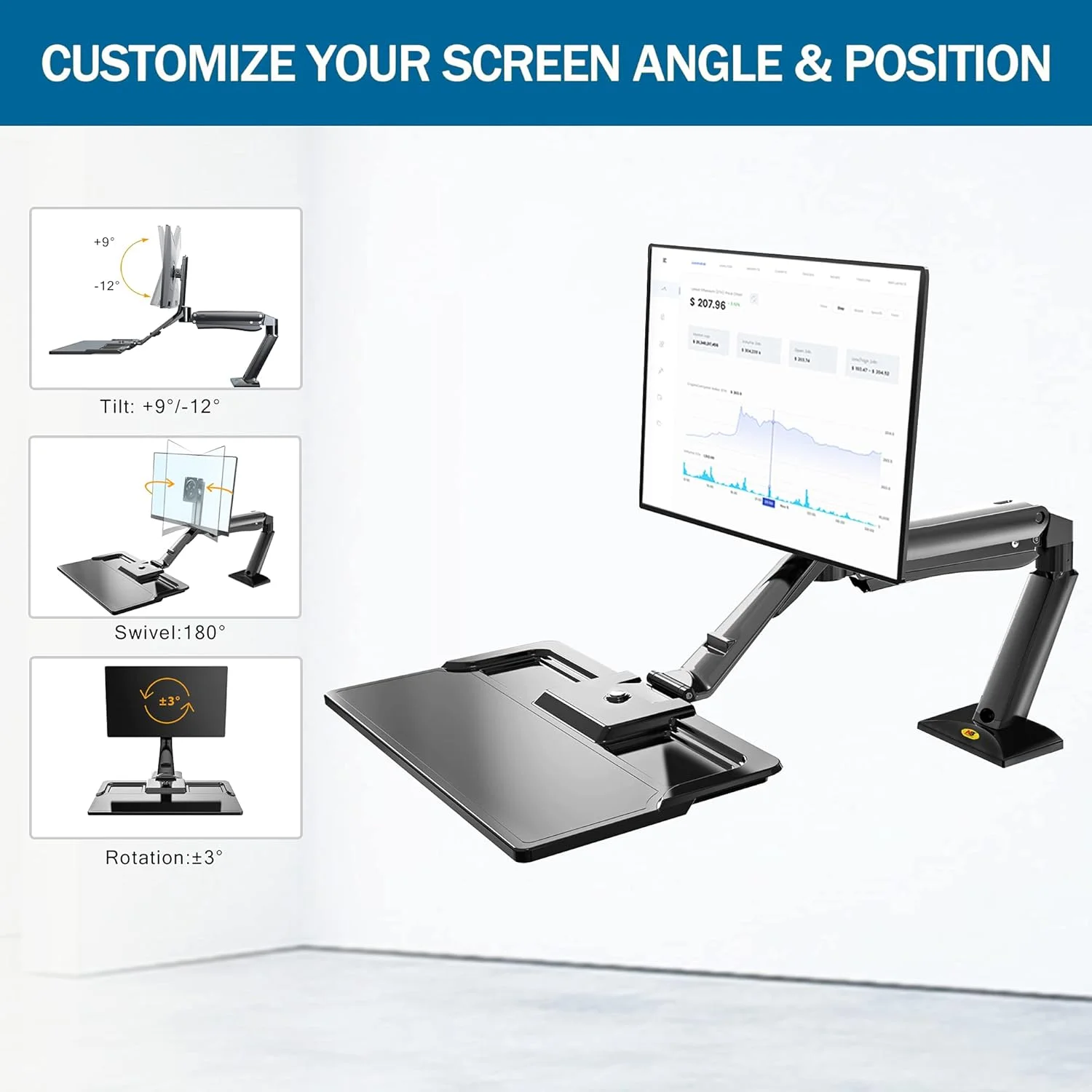 پایه رومیزی ارگونومیک قابل تنظیم ارتفاع North Bayou مدل FC40 مناسب مانیتورهای 22 تا 32 اینچ به همراه جای کیبورد