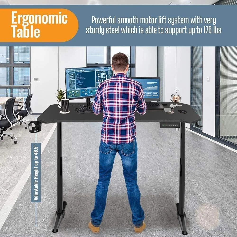 میز تحریر ایستاده برقی رویال پولار، میز کامپیوتر ارگونومیک قابل تنظیم ارتفاع برای دفتر کار خانگی، ایستگاه کاری هوشمند (140 سانتی متر، مشکی)