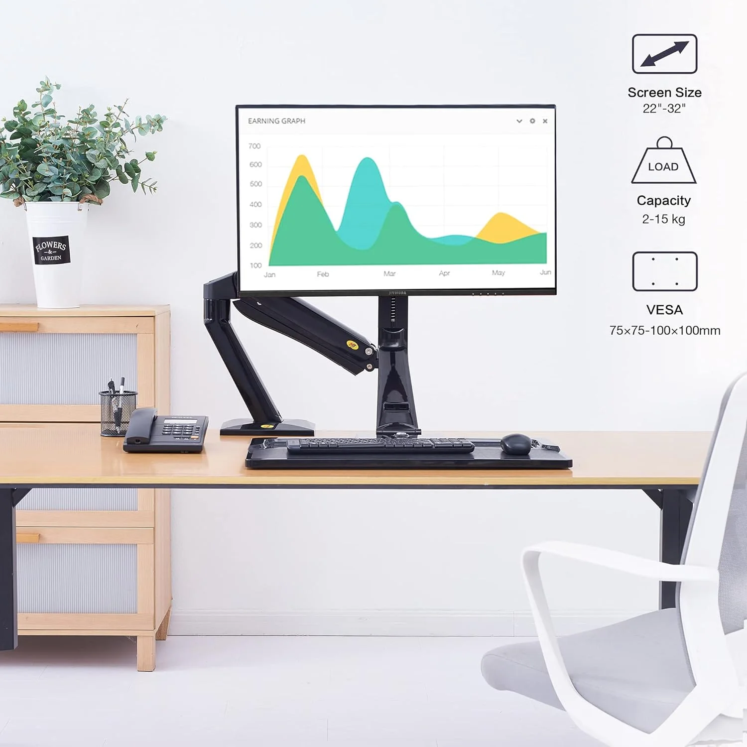 پایه رومیزی ارگونومیک قابل تنظیم ارتفاع North Bayou مدل FC40 مناسب مانیتورهای 22 تا 32 اینچ به همراه جای کیبورد