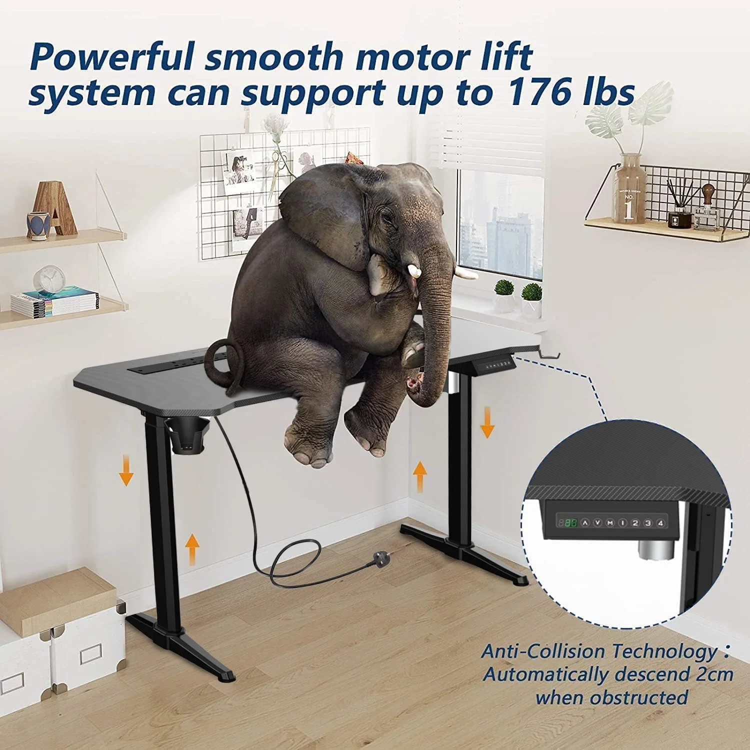 میز تحریر ایستاده برقی رویال پولار، میز کامپیوتر ارگونومیک قابل تنظیم ارتفاع برای دفتر کار خانگی، ایستگاه کاری هوشمند (140 سانتی متر، مشکی)