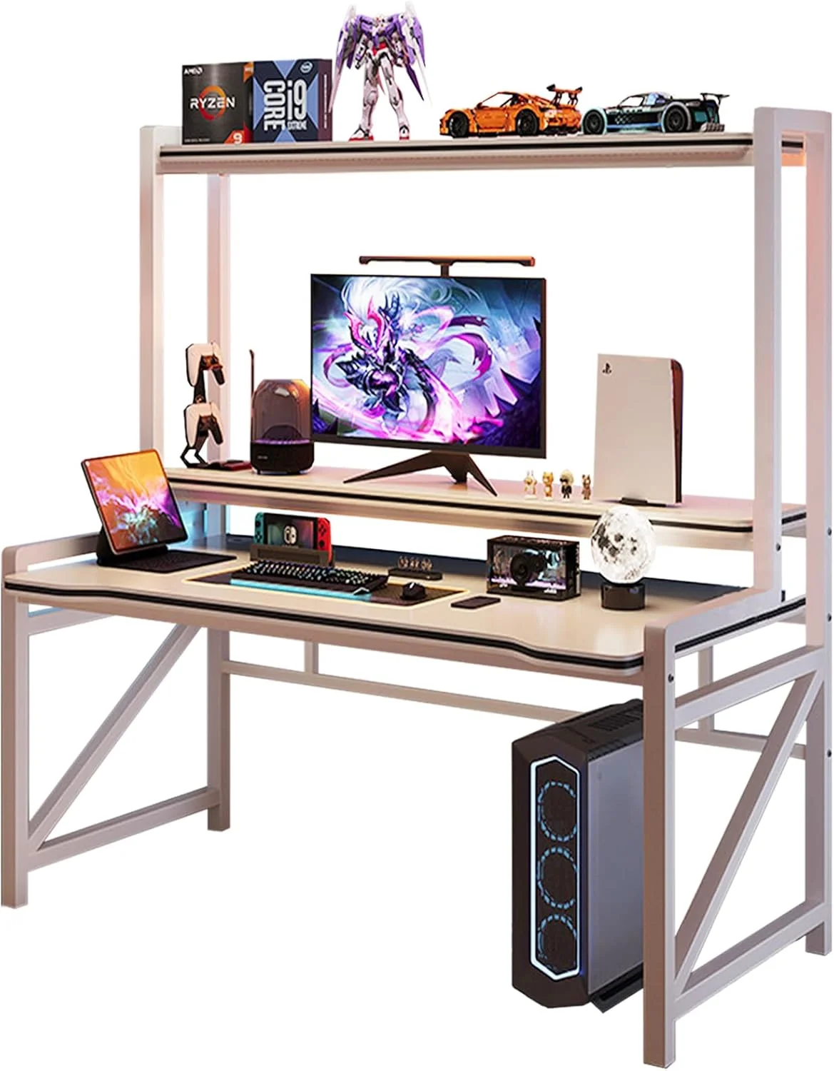 میز کامپیوتر گیمینگ ROCKCAMEL با طراحی سه لایه، 118 سانتی متر، میز کار خانگی، میز مطالعه ارگونومیک، پنل های ضخیم و قاب فولادی مستحکم، مناسب برای مطالعه و بازی میز کامپیوتر گیمینگ ROCKCAMEL با طراحی سه لایه، 118 سانتی متر، میز کار خانگی، میز مطالعه ارگونومیک، پنل های ضخیم و قاب فولادی مستحکم، مناسب برای مطالعه و بازی