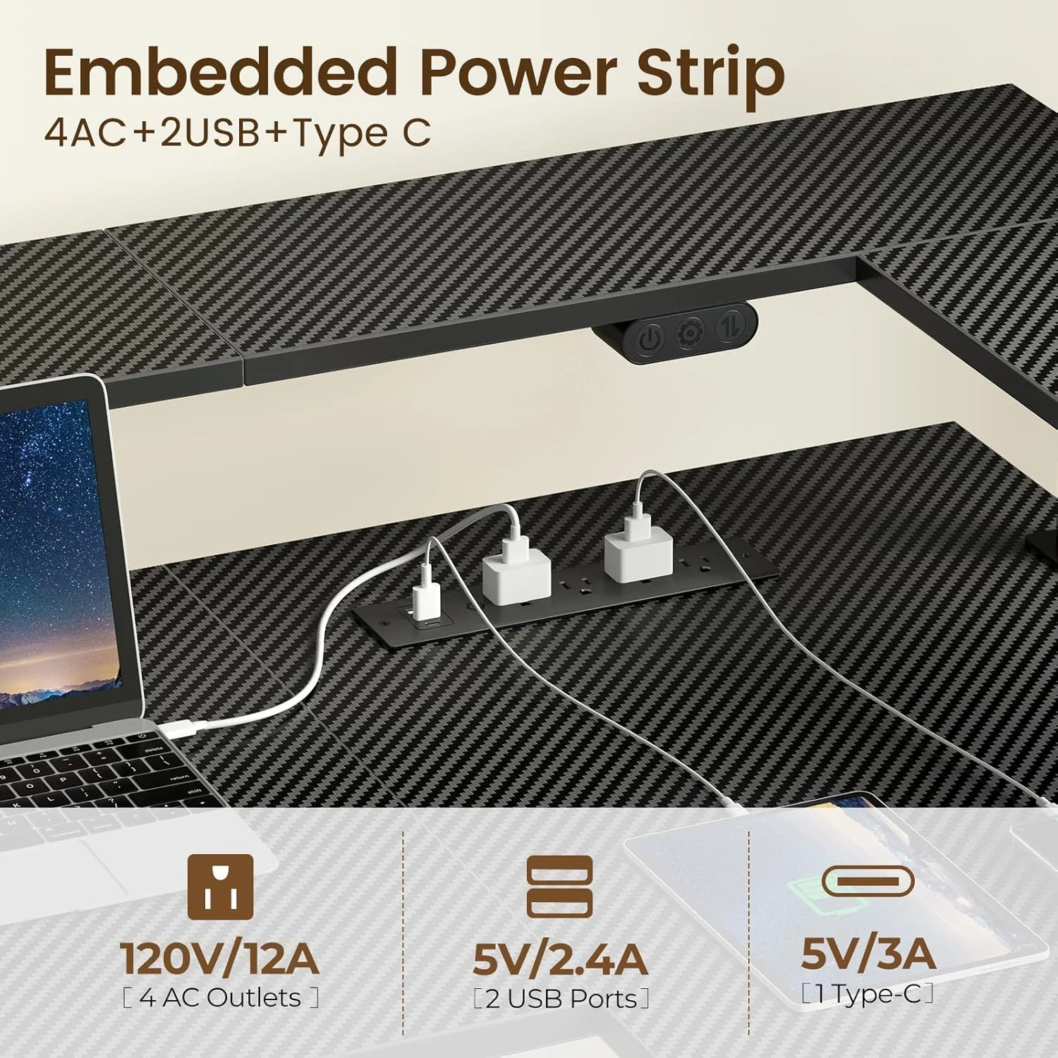 میز ایستاده ال شکل رولان استار با سینی کیبورد، میز گوشه ای با قابلیت تنظیم ارتفاع با نور ال ای دی و پریز برق، میز کامپیوتر برقی با پایه مانیتور، مشکی فیبر کربنی میز ایستاده ال شکل رولان استار با سینی کیبورد، میز گوشه ای با قابلیت تنظیم ارتفاع با نور ال ای دی و پریز برق، میز کامپیوتر برقی با پایه مانیتور، مشکی فیبر کربنی