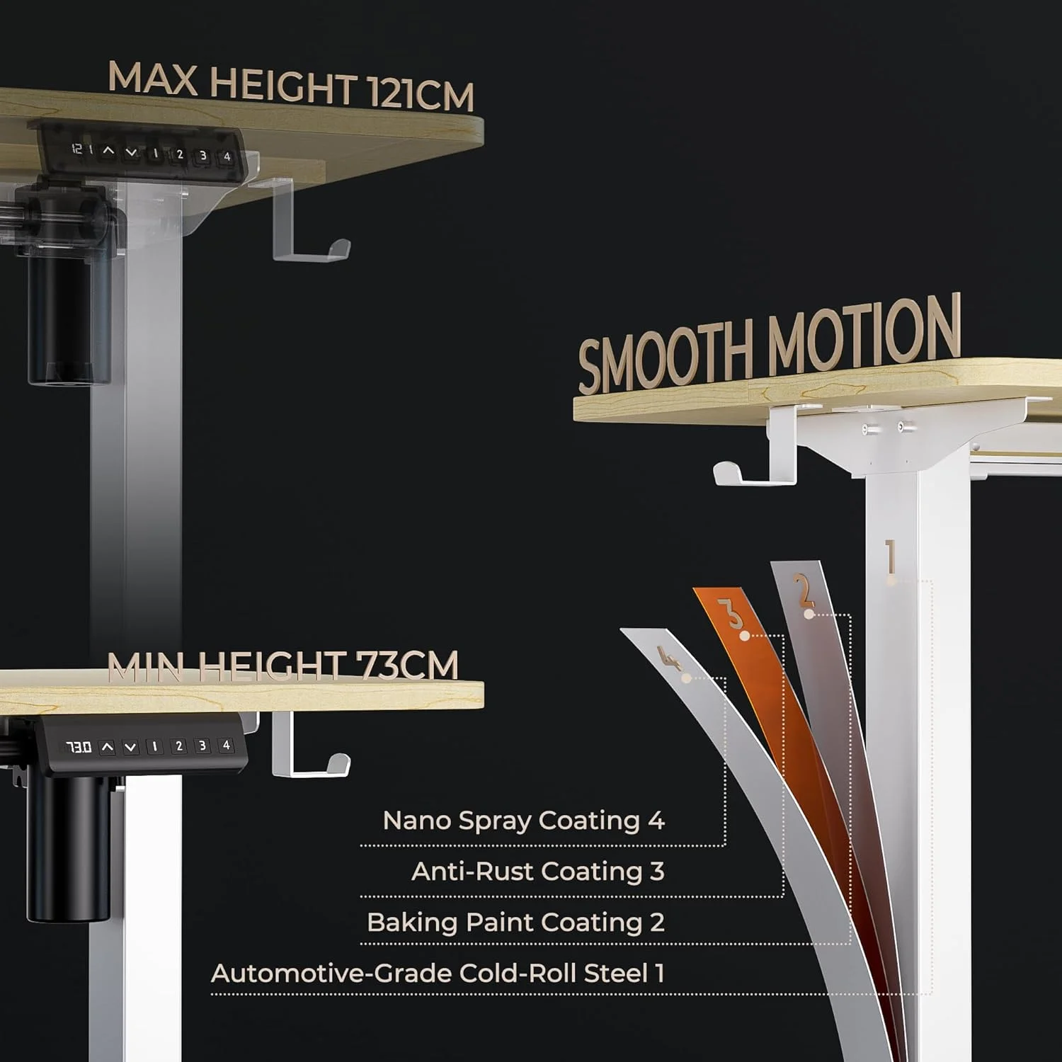 میز ایستاده برقی SOHOMACH - ارتفاع قابل تنظیم با حافظه از پیش تعیین شده، طراحی ارگونومیک 140 x 60 سانتی متر مناسب برای دفتر کار خانگی