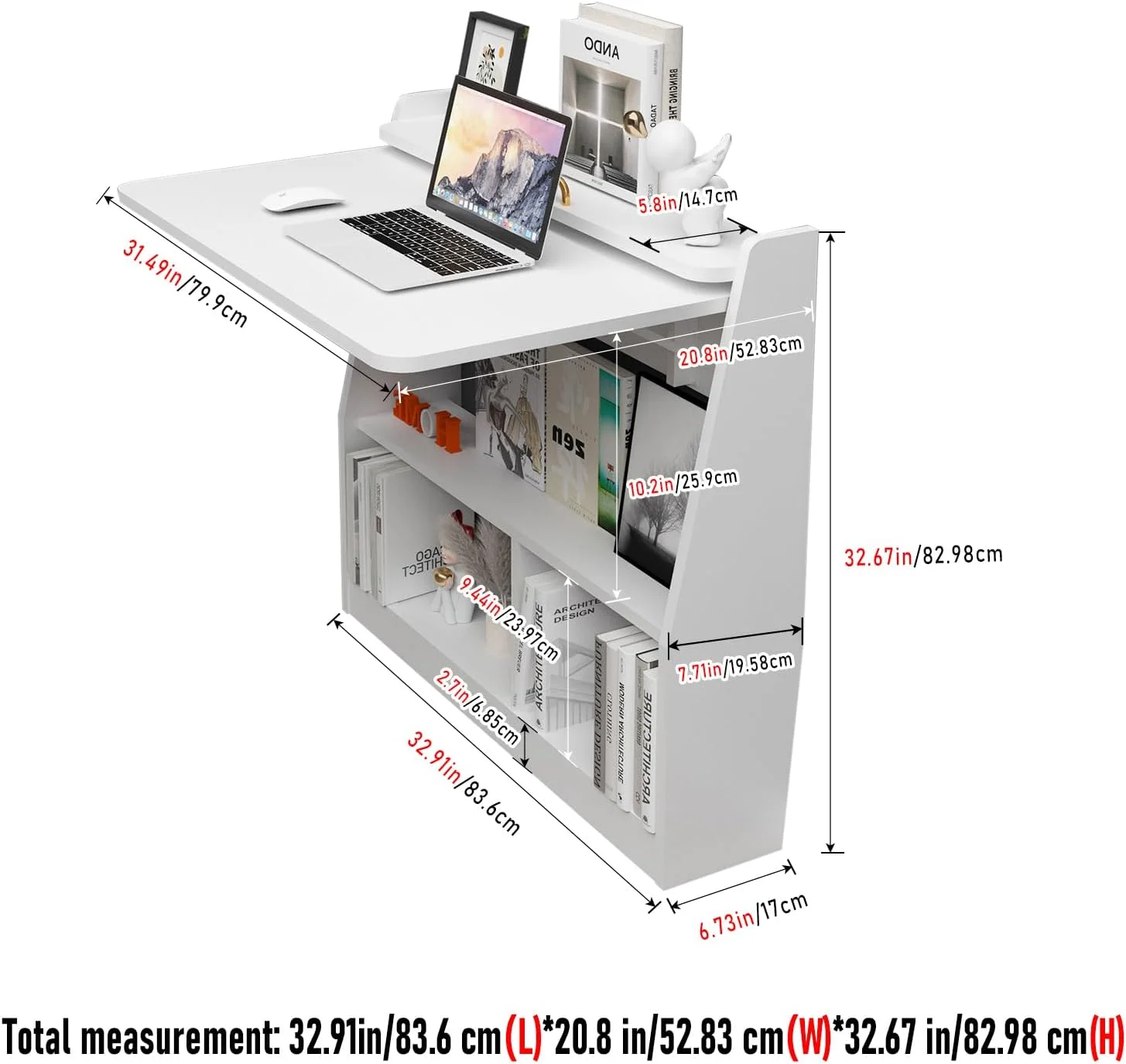 میز تاشو دیواری Pmnianhua، میز لپ‌تاپ چوبی، قفسه تاشو آویز، ایستگاه کاری کامپیوتر چند منظوره با محفظه‌های ذخیره‌سازی در دفتر کار خانگی برای صرفه‌جویی در فضا (سفید)