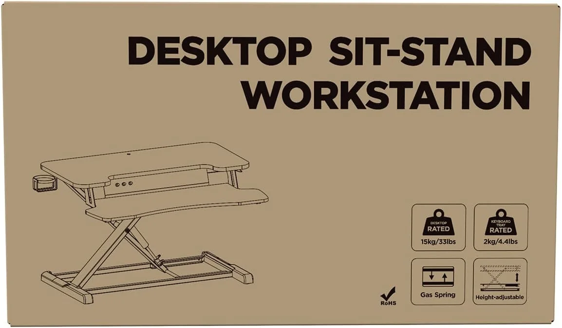 تبدیل کننده میز ایستاده PUTORSEN، میز دو طبقه 32 اینچی با قابلیت تنظیم ارتفاع، میز کار کامپیوتر با جا لیوانی و تخته یادداشت تا 15 کیلوگرم، مشکی