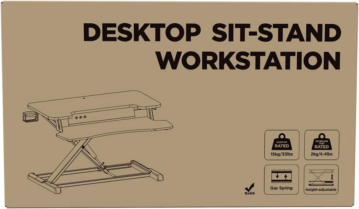 تبدیل کننده میز ایستاده PUTORSEN، میز دو طبقه 32 اینچی با قابلیت تنظیم ارتفاع، میز کار کامپیوتر با جا لیوانی و تخته یادداشت تا 15 کیلوگرم، مشکی