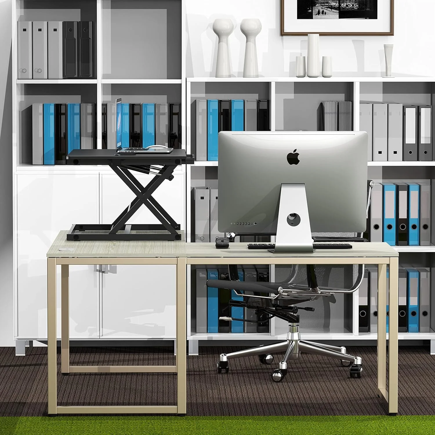 ایستگاه کاری و مبدل میز ایستاده قابل تنظیم ارتفاع SHW، 32 اینچی، مشکی