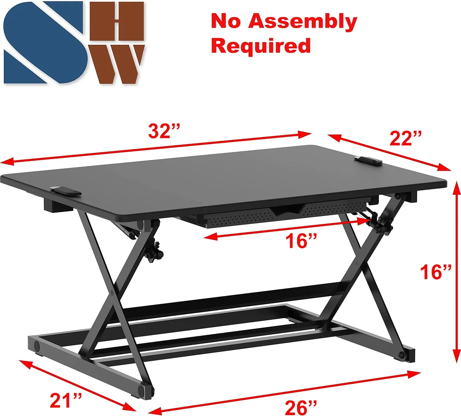 ایستگاه کاری و مبدل میز ایستاده قابل تنظیم ارتفاع SHW، 32 اینچی، مشکی