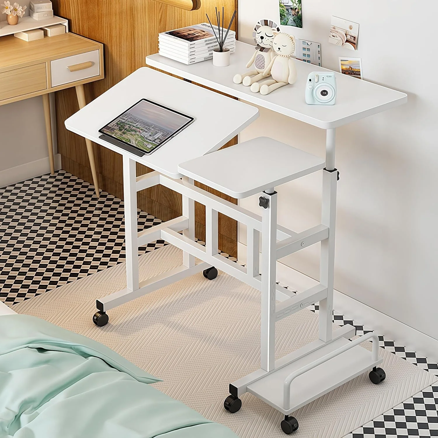 میز کامپیوتر سیار sooyinpaint، میز ایستاده سیار با ارتفاع قابل تنظیم، میز لپ تاپ متحرک با فضای ذخیره سازی جانبی برای دفتر کار خانگی، کلاس درس با چرخ میز کامپیوتر سیار sooyinpaint، میز ایستاده سیار با ارتفاع قابل تنظیم، میز لپ تاپ متحرک با فضای ذخیره سازی جانبی برای دفتر کار خانگی، کلاس درس با چرخ