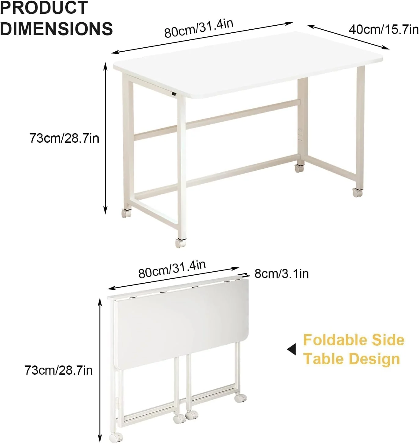میز کامپیوتر تاشو با قفسه ذخیره سازی، میز کار خانگی چرخ دار برای ایستگاه کاری کامپیوتر (سفید) میز کامپیوتر تاشو با قفسه ذخیره سازی، میز کار خانگی چرخ دار برای ایستگاه کاری کامپیوتر (سفید)