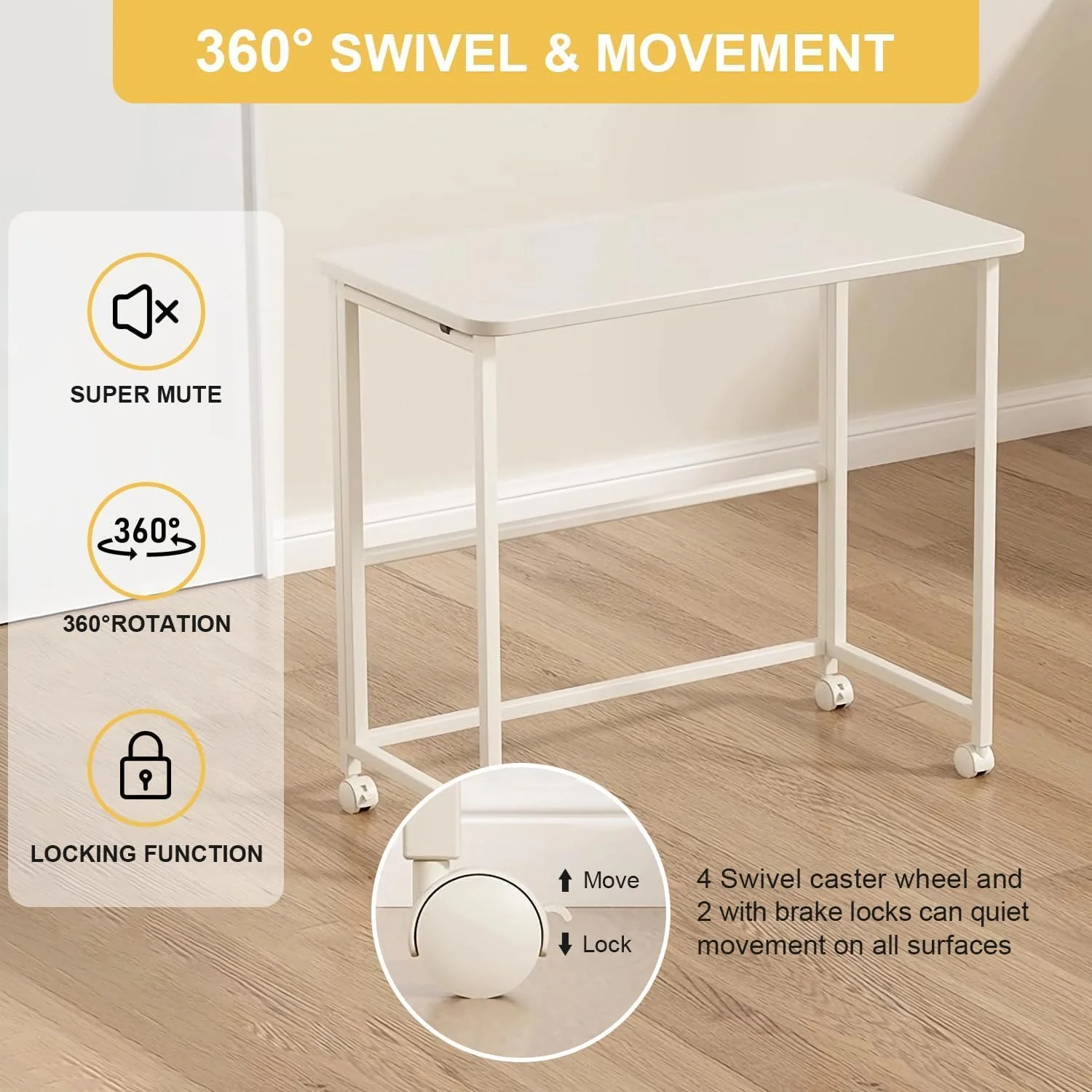 میز کامپیوتر تاشو با قفسه ذخیره سازی، میز کار خانگی چرخ دار برای ایستگاه کاری کامپیوتر (سفید) میز کامپیوتر تاشو با قفسه ذخیره سازی، میز کار خانگی چرخ دار برای ایستگاه کاری کامپیوتر (سفید)