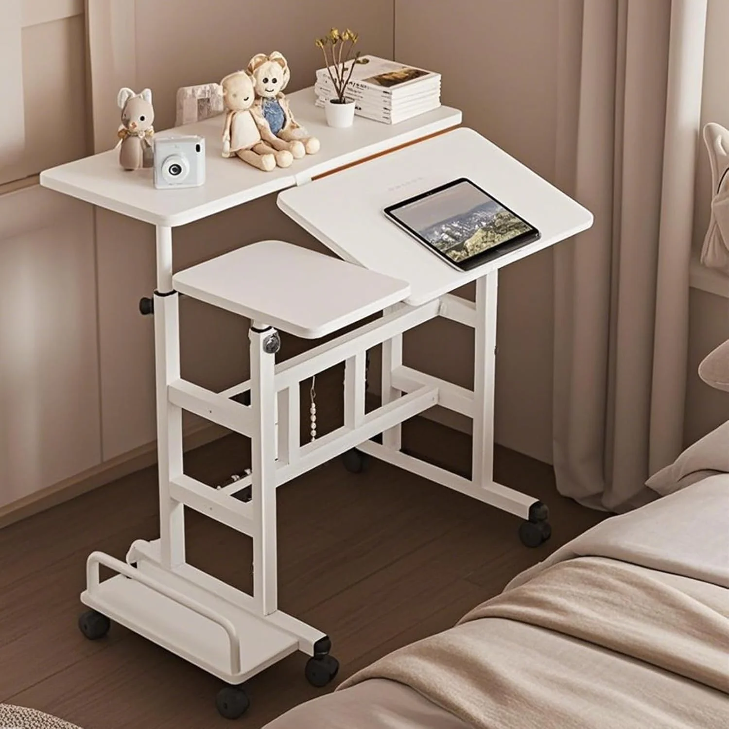 میز کامپیوتر سیار sooyinpaint، میز ایستاده سیار با ارتفاع قابل تنظیم، میز لپ تاپ متحرک با فضای ذخیره سازی جانبی برای دفتر کار خانگی، کلاس درس با چرخ میز کامپیوتر سیار sooyinpaint، میز ایستاده سیار با ارتفاع قابل تنظیم، میز لپ تاپ متحرک با فضای ذخیره سازی جانبی برای دفتر کار خانگی، کلاس درس با چرخ