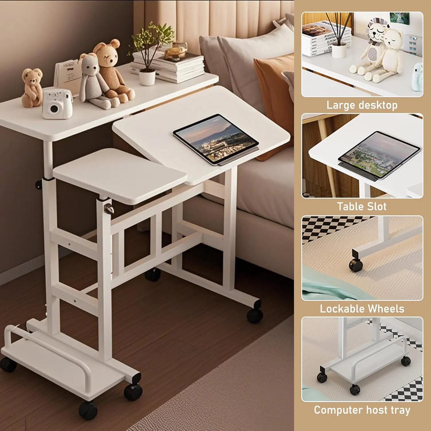 میز کامپیوتر سیار sooyinpaint، میز ایستاده سیار با ارتفاع قابل تنظیم، میز لپ تاپ متحرک با فضای ذخیره سازی جانبی برای دفتر کار خانگی، کلاس درس با چرخ میز کامپیوتر سیار sooyinpaint، میز ایستاده سیار با ارتفاع قابل تنظیم، میز لپ تاپ متحرک با فضای ذخیره سازی جانبی برای دفتر کار خانگی، کلاس درس با چرخ