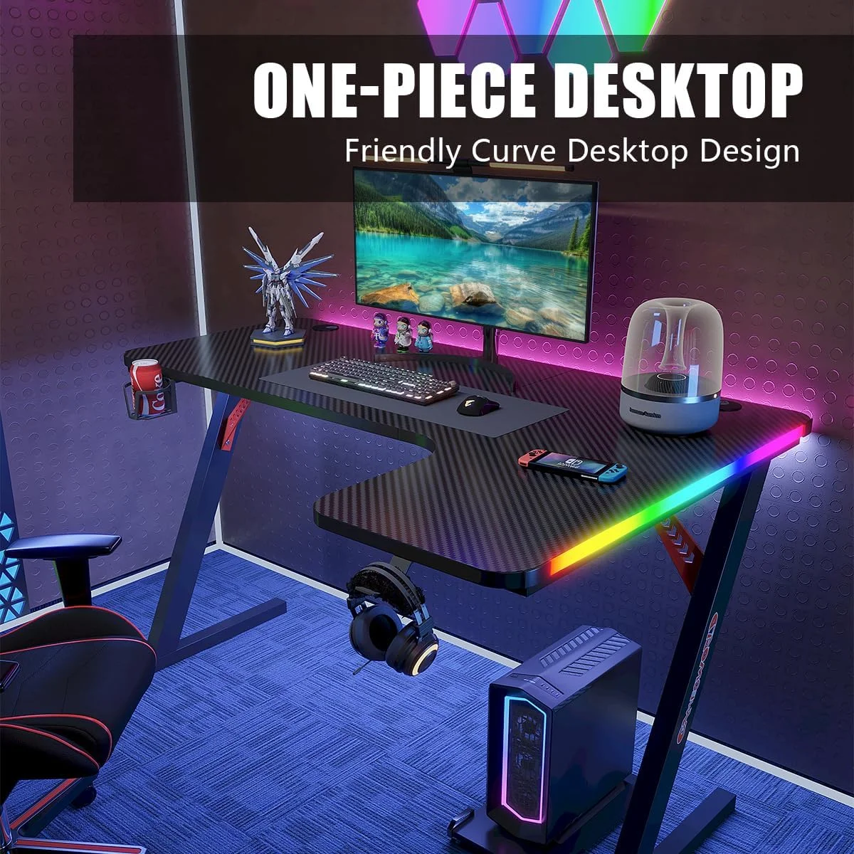 میز بازی با سطح فیبر کربنی، میز کامپیوتر L شکل برای دفتر کار خانگی، چراغ های LED، دارای جا لیوانی، قلاب هدفون و پد ماوس (1، L شکل (راست)) میز بازی با سطح فیبر کربنی، میز کامپیوتر L شکل برای دفتر کار خانگی، چراغ های LED، دارای جا لیوانی، قلاب هدفون و پد ماوس (1، L شکل (راست))