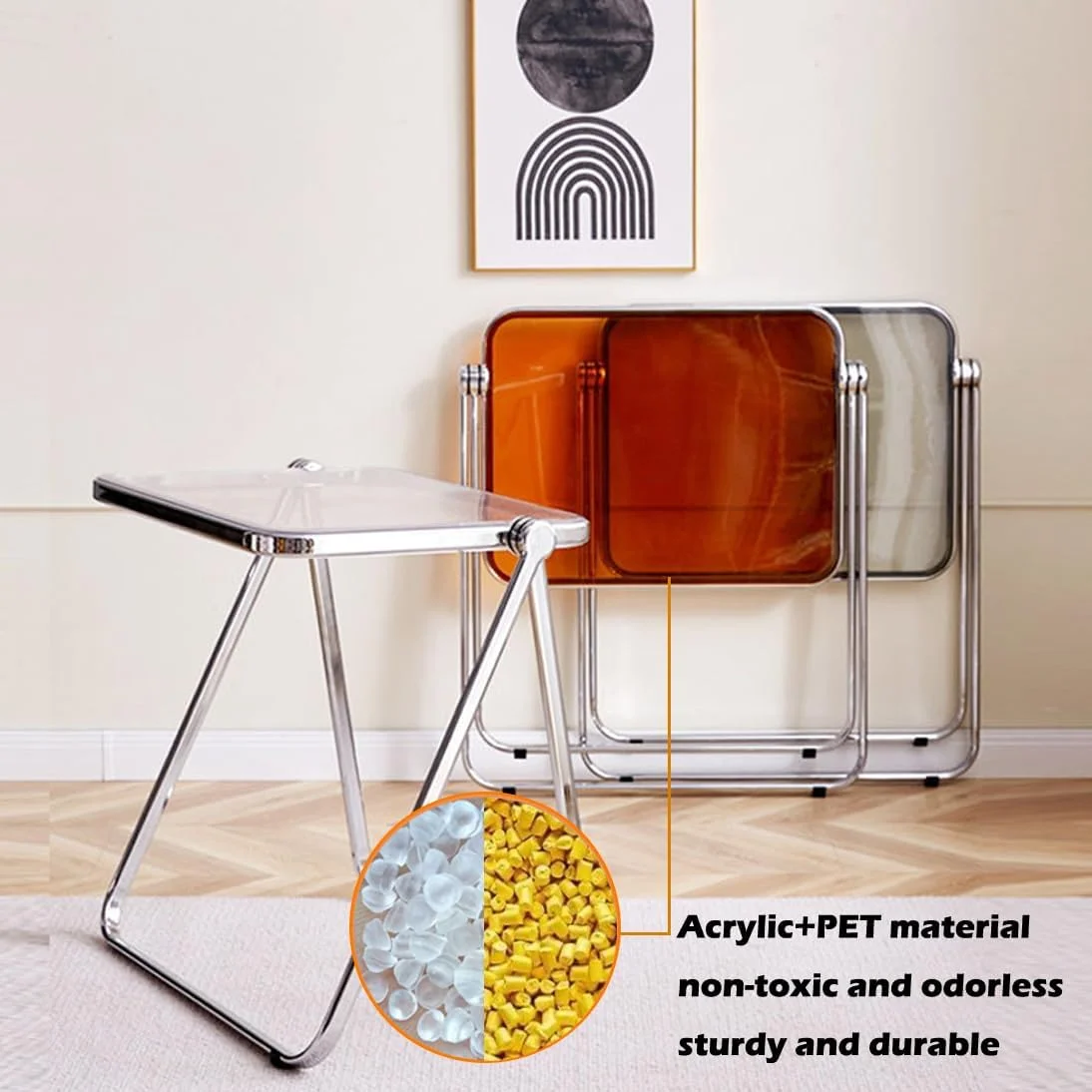 میز تاشو آکریلیک شفاف قهوه ای، میز تحریر تاشو قابل حمل، میز تاشو شیک با فریم کروم، میز کامپیوتر بدون نیاز به مونتاژ برای دفتر کار خانگی، میز عسلی برای فضاهای کوچک میز تاشو آکریلیک شفاف قهوه ای، میز تحریر تاشو قابل حمل، میز تاشو شیک با فریم کروم، میز کامپیوتر بدون نیاز به مونتاژ برای دفتر کار خانگی، میز عسلی برای فضاهای کوچک