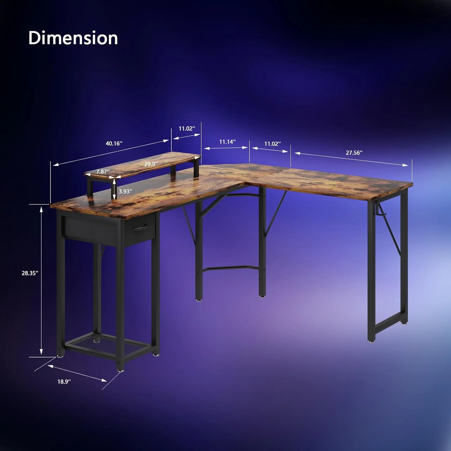 میز کامپیوتر TREETALK، میز L شکل با پایه مانیتور بزرگ، میز گوشه ای لپ تاپ PC قابل تعویض با کشو پارچه ای و قفسه فلزی، میز بازی برای دفتر کار منزل (قهوه ای روستایی) میز کامپیوتر TREETALK، میز L شکل با پایه مانیتور بزرگ، میز گوشه ای لپ تاپ PC قابل تعویض با کشو پارچه ای و قفسه فلزی، میز بازی برای دفتر کار منزل (قهوه ای روستایی)