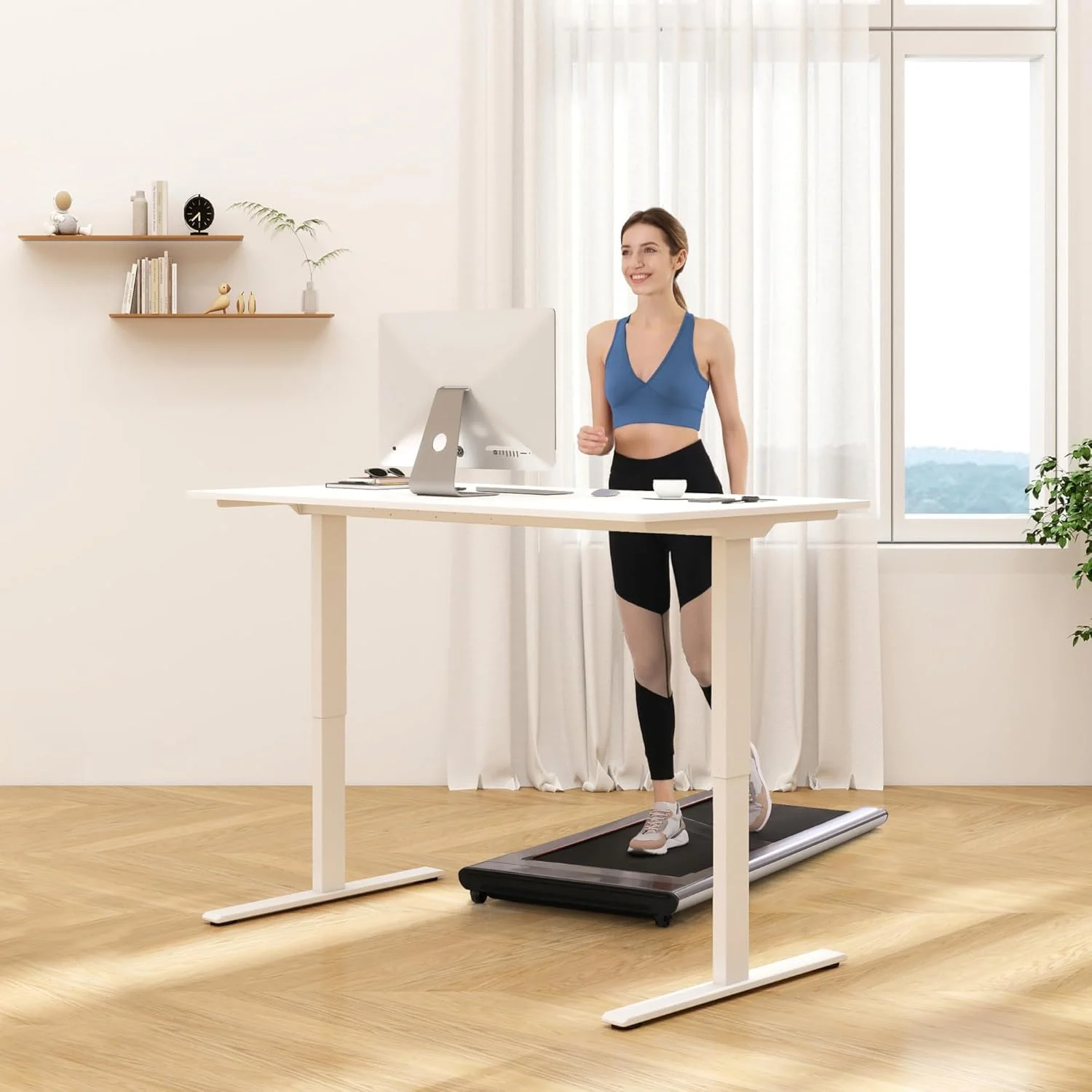 میز تحریر با قابلیت تنظیم ارتفاع STAYOUNG - میز ایستاده برقی با حافظه از پیش تنظیم شده، میز اداری، 4 ارتفاع، 120 x 60 x (71-117) سانتی متر، میز کامپیوتر ارگونومیک بالابر برای کودکان نوجوانان دفتر کار خانگی (سفید) - تصویر 3
