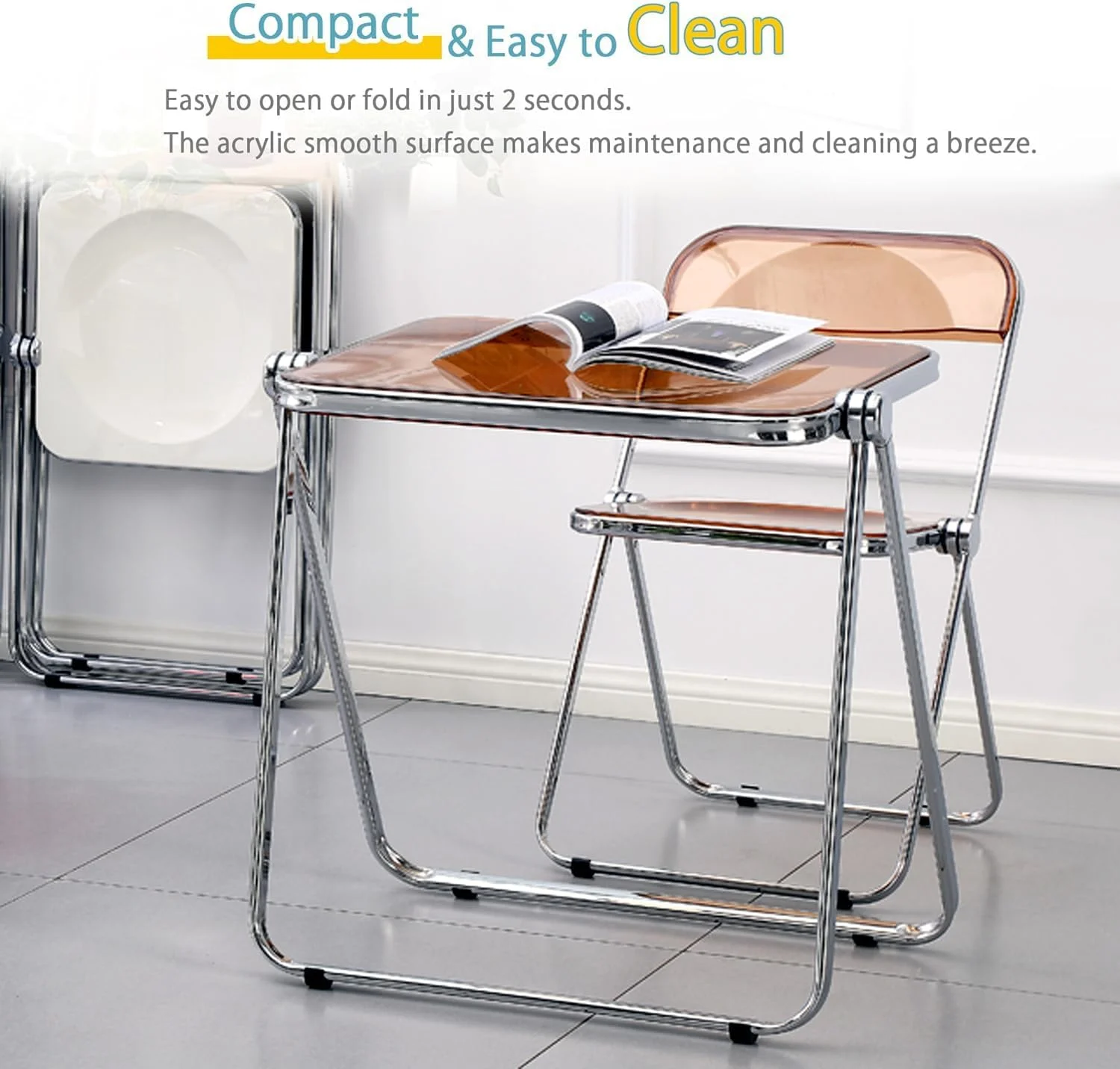 میز تاشو آکریلیک شفاف قهوه ای، میز تحریر تاشو قابل حمل، میز تاشو شیک با فریم کروم، میز کامپیوتر بدون نیاز به مونتاژ برای دفتر کار خانگی، میز عسلی برای فضاهای کوچک میز تاشو آکریلیک شفاف قهوه ای، میز تحریر تاشو قابل حمل، میز تاشو شیک با فریم کروم، میز کامپیوتر بدون نیاز به مونتاژ برای دفتر کار خانگی، میز عسلی برای فضاهای کوچک