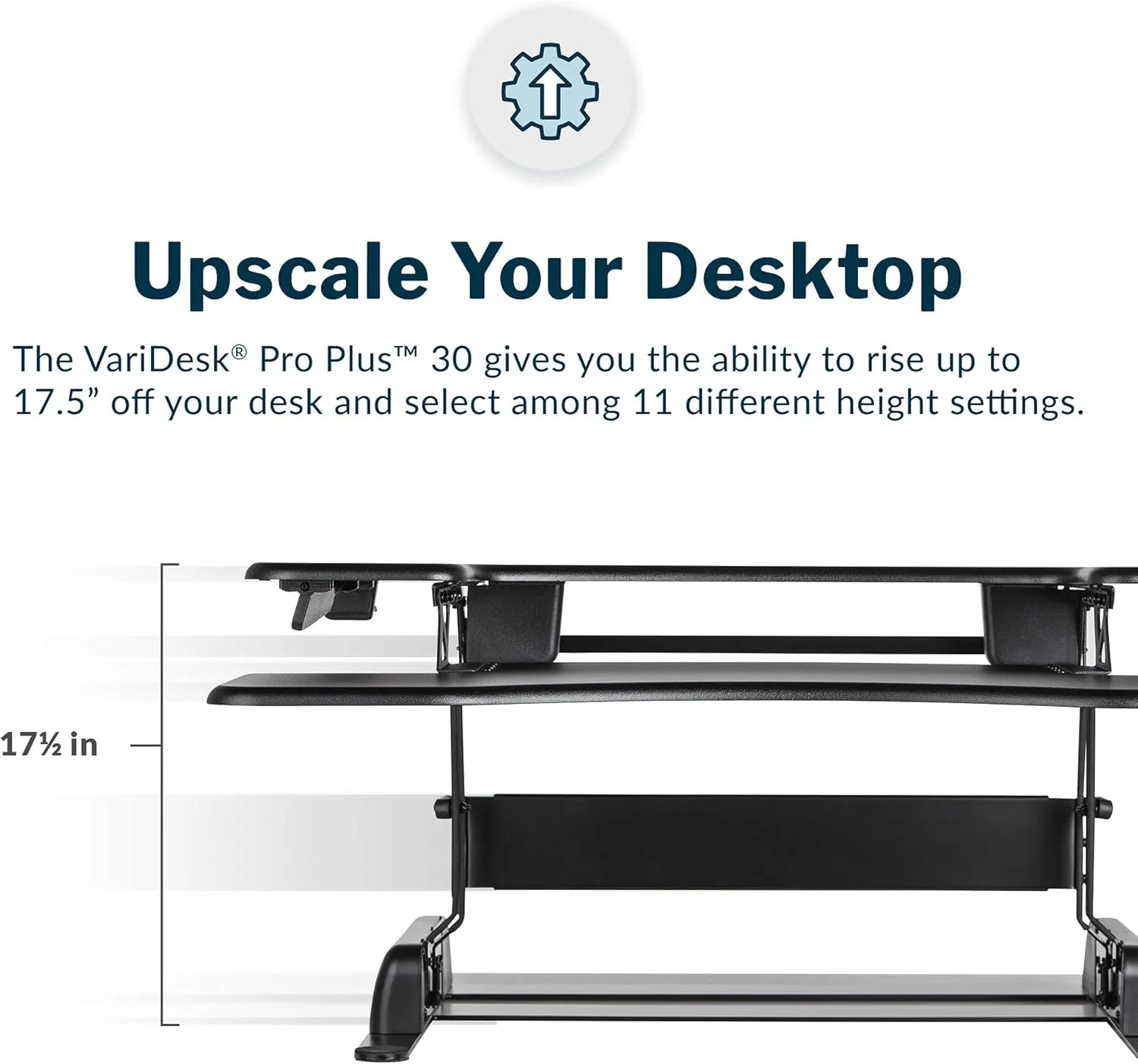 تبدیل کننده میز ایستاده قابل تنظیم ارتفاع VariDesk Pro Plus 30 برای دفتر کار خانگی - میز نشسته به ایستاده با 11 تنظیم ارتفاع، بالابر فنری و پایه وزنی - مونتاژ شده کامل، مشکی - تصویر 3 تبدیل کننده میز ایستاده قابل تنظیم ارتفاع VariDesk Pro Plus 30 برای دفتر کار خانگی - میز نشسته به ایستاده با 11 تنظیم ارتفاع، بالابر فنری و پایه وزنی - مونتاژ شده کامل، مشکی - تصویر 3