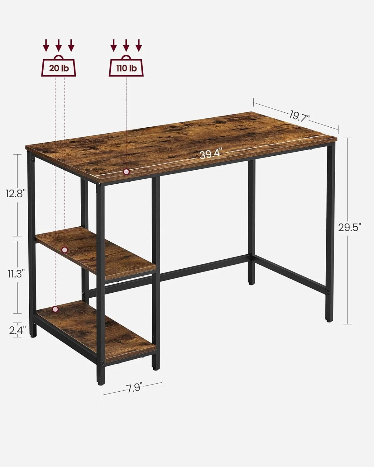 میز کامپیوتر VASAGLE ALINRU، میز کار خانگی به عرض 100 سانتی متر برای مطالعه، میز تحریر با 2 قفسه در سمت چپ یا راست، قاب فولادی، صنعتی، قهوه ای روستایی و مشکی ULWD046B01