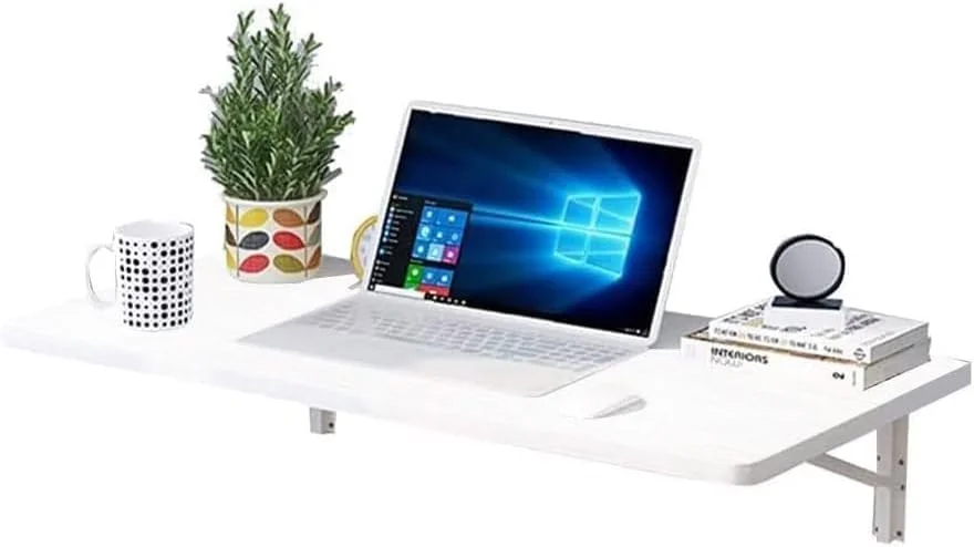 میز کامپیوتر تاشو دیواری VITION، میز تاشو دیواری با پایه فلزی (سفید، 50 در 80 سانتی متر)