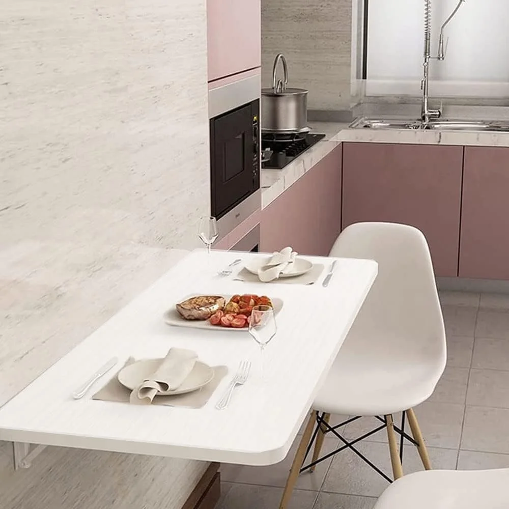 میز کامپیوتر تاشو دیواری VITION، میز تاشو دیواری با پایه فلزی (سفید، 50 در 80 سانتی متر)