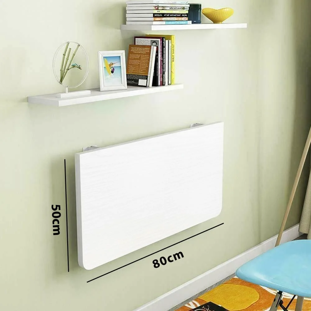 میز کامپیوتر تاشو دیواری VITION، میز تاشو دیواری با پایه فلزی (سفید، 50 در 80 سانتی متر)