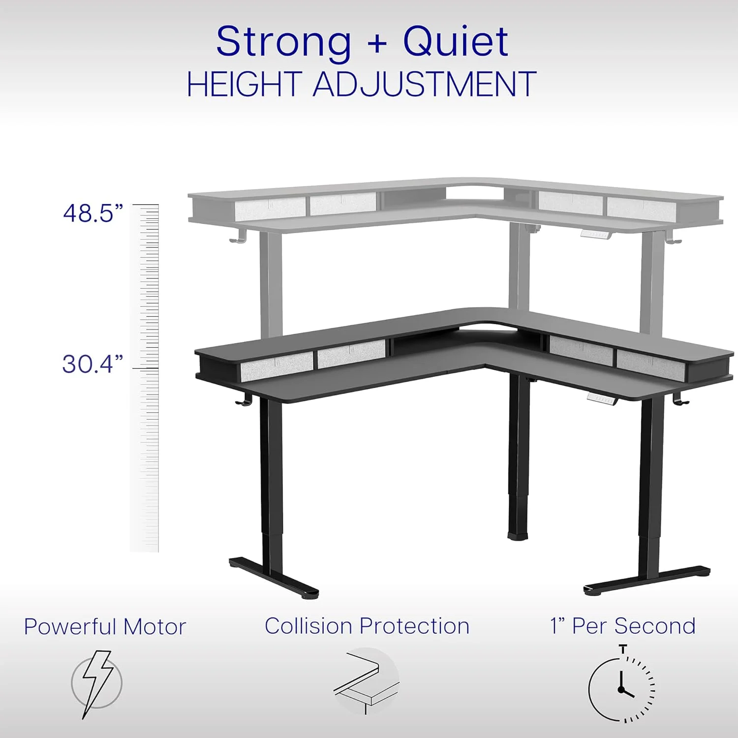 میز گوشه ای برقی موبایل VIVO، دو طبقه، 190.5 در 160 سانتی متر، میز ایستاده L شکل با قابلیت تنظیم ارتفاع، کنترلر حافظه، کشوهای ذخیره سازی، رویه مشکی و قاب مشکی، DESK-E3CVB-75 میز گوشه ای برقی موبایل VIVO، دو طبقه، 190.5 در 160 سانتی متر، میز ایستاده L شکل با قابلیت تنظیم ارتفاع، کنترلر حافظه، کشوهای ذخیره سازی، رویه مشکی و قاب مشکی، DESK-E3CVB-75