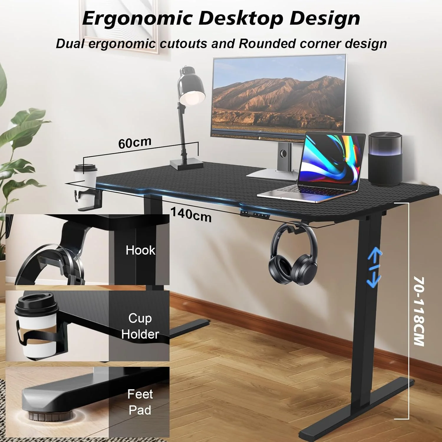 میز کامپیوتر ایستاده برقی قابل تنظیم ارتفاع Xoopla، میز بازی ارگونومیک یک تکه 140 در 60 سانتی متر با 3 تنظیمات حافظه، ایستگاه کاری اداری خانگی (مشکی) میز کامپیوتر ایستاده برقی قابل تنظیم ارتفاع Xoopla، میز بازی ارگونومیک یک تکه 140 در 60 سانتی متر با 3 تنظیمات حافظه، ایستگاه کاری اداری خانگی (مشکی)