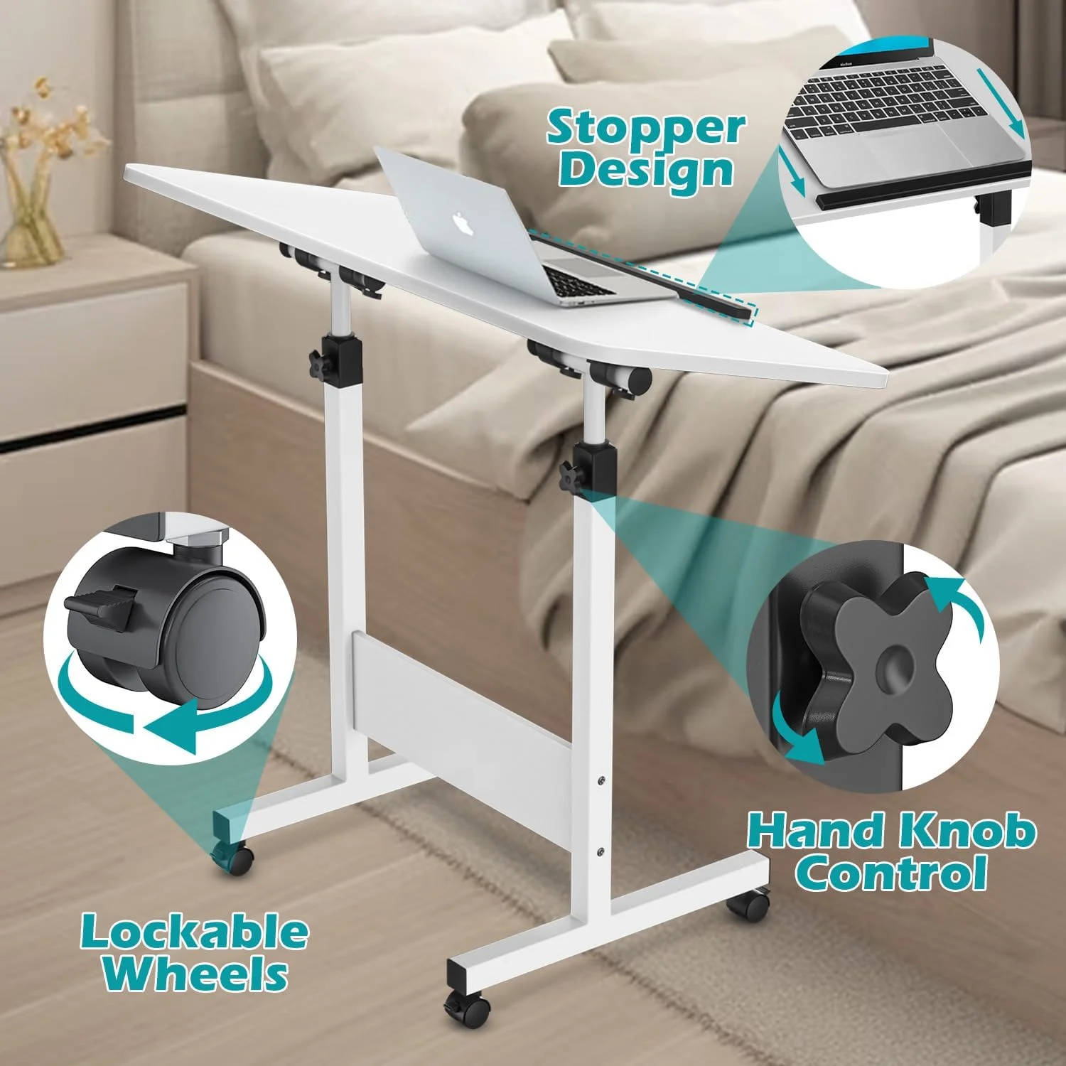میز ایستاده شیب دار ZHIDIAN با ارتفاع قابل تنظیم، میز تاشو قابل حمل با چرخ، میز لپ تاپ کوچک چرخ دار، میز کامپیوتر سیار مناسب برای تردمیل و دوچرخه ثابت، سفید میز ایستاده شیب دار ZHIDIAN با ارتفاع قابل تنظیم، میز تاشو قابل حمل با چرخ، میز لپ تاپ کوچک چرخ دار، میز کامپیوتر سیار مناسب برای تردمیل و دوچرخه ثابت، سفید