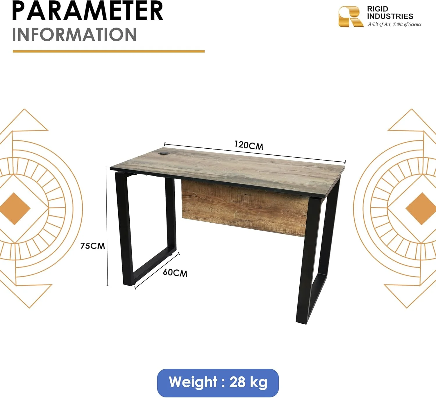 میز کار تکی RIGID با فریم فولادی و رویه چوبی، میز اداری خانگی (مشکی)