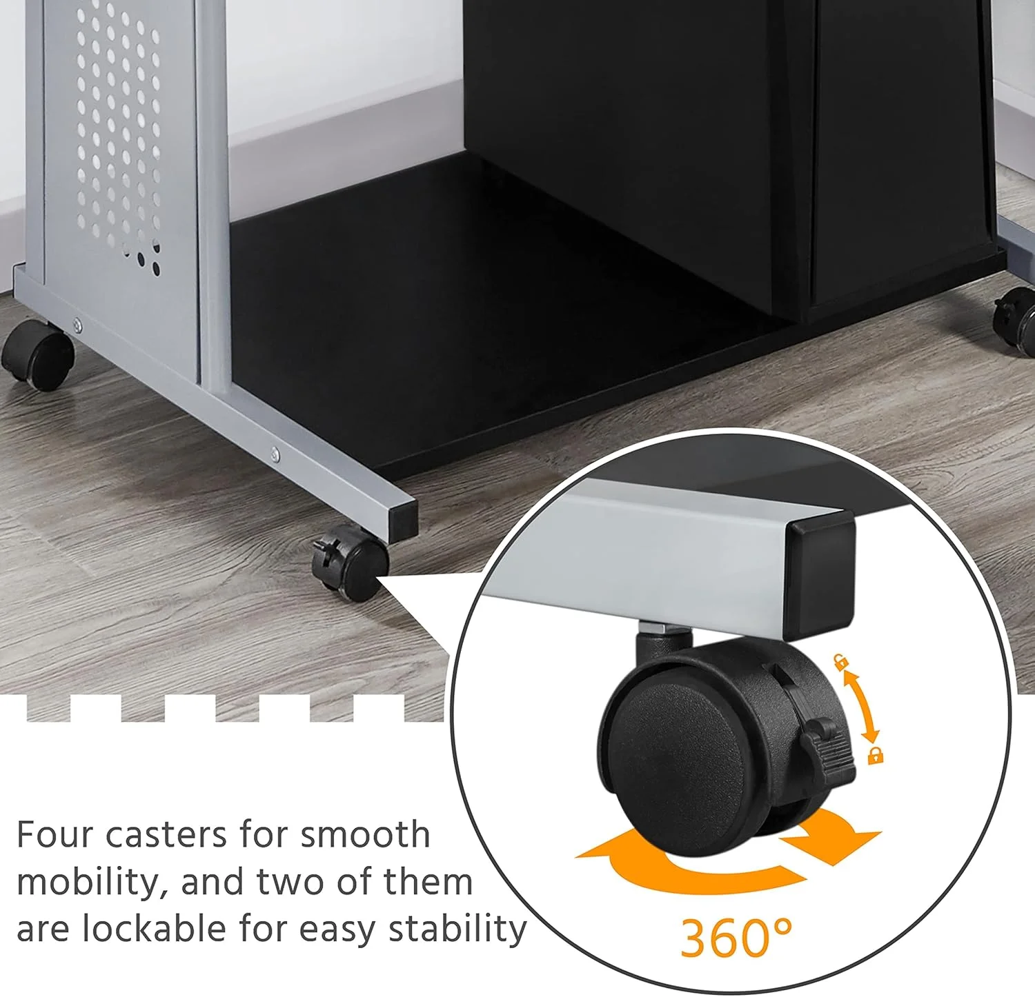 میز کامپیوتر دو طبقه چرخ دار Yaheetech مناسب منزل و اداره، دارای سینی کیبورد و قفسه پرینتر، میز مطالعه و میز گوشه ای برای فضاهای کوچک - مشکی