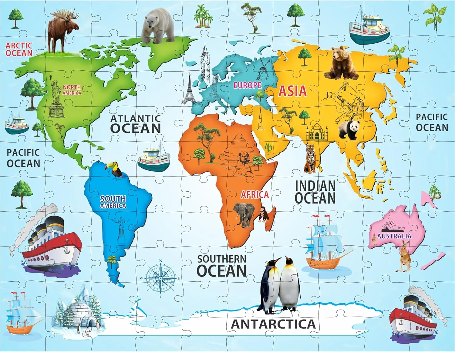 پازل 100 تکه قاره ها و اقیانوس ها برای کودکان 6 سال به بالا، پازل جغرافیایی آموزشی و جذاب با نقشه رنگارنگ برای یادگیری در خانه یا کلاس پازل 100 تکه قاره ها و اقیانوس ها برای کودکان 6 سال به بالا، پازل جغرافیایی آموزشی و جذاب با نقشه رنگارنگ برای یادگیری در خانه یا کلاس