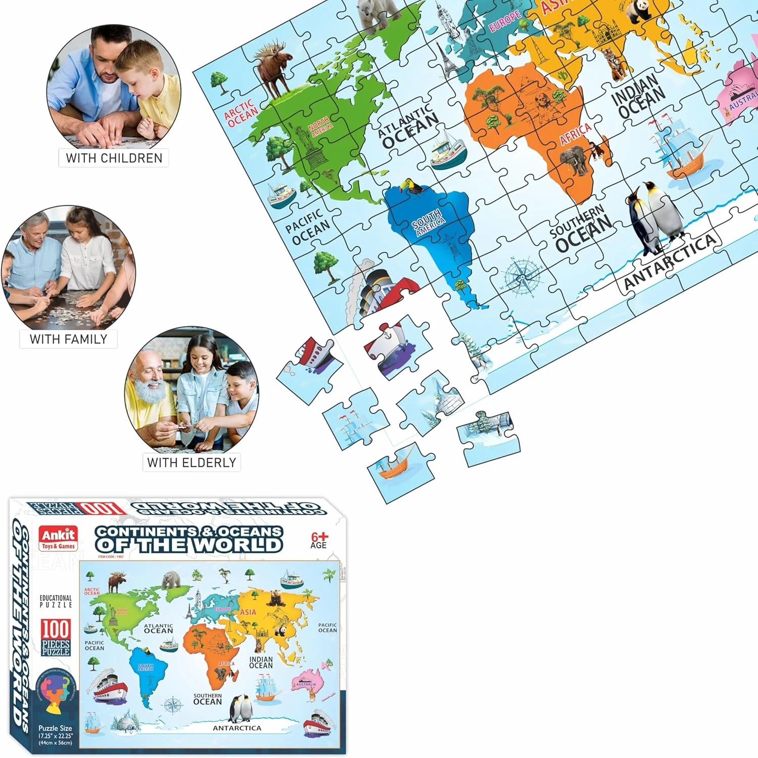 پازل 100 تکه قاره ها و اقیانوس ها برای کودکان 6 سال به بالا، پازل جغرافیایی آموزشی و جذاب با نقشه رنگارنگ برای یادگیری در خانه یا کلاس پازل 100 تکه قاره ها و اقیانوس ها برای کودکان 6 سال به بالا، پازل جغرافیایی آموزشی و جذاب با نقشه رنگارنگ برای یادگیری در خانه یا کلاس