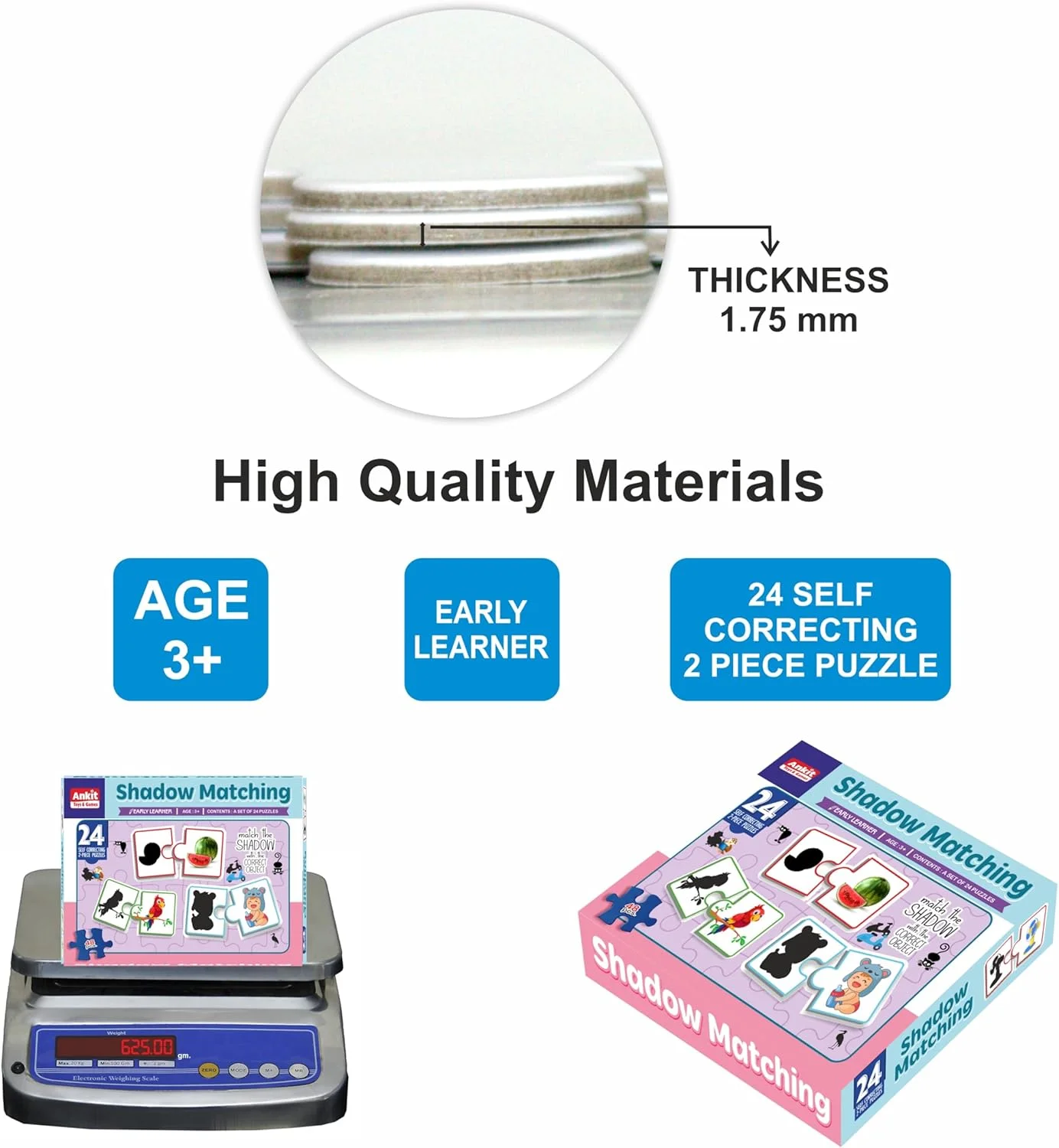 پازل تطبیق سایه آنکیت برای کودکان 3+ سال | تبدیل سایه به تصویر | 24 پازل خود اصلاح شونده 2 تکه | اسباب بازی آموزشی برای نوآموزان (48 تکه)