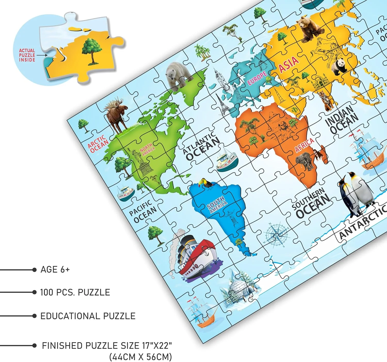 پازل 100 تکه قاره ها و اقیانوس ها برای کودکان 6 سال به بالا، پازل جغرافیایی آموزشی و جذاب با نقشه رنگارنگ برای یادگیری در خانه یا کلاس پازل 100 تکه قاره ها و اقیانوس ها برای کودکان 6 سال به بالا، پازل جغرافیایی آموزشی و جذاب با نقشه رنگارنگ برای یادگیری در خانه یا کلاس