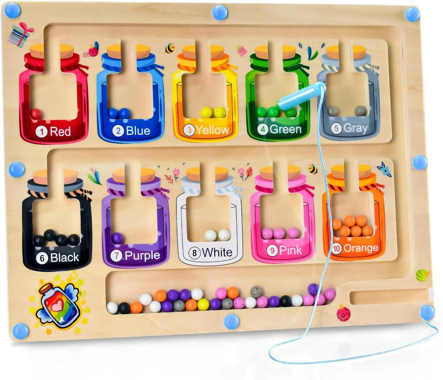 ماز رنگ و عدد مغناطیسی آپسو مونته سوری مناسب برای پسران و دختران 3-5 ساله - تخته پازل چوبی برای یادگیری، شمارش و توسعه مهارت های حرکتی ظریف