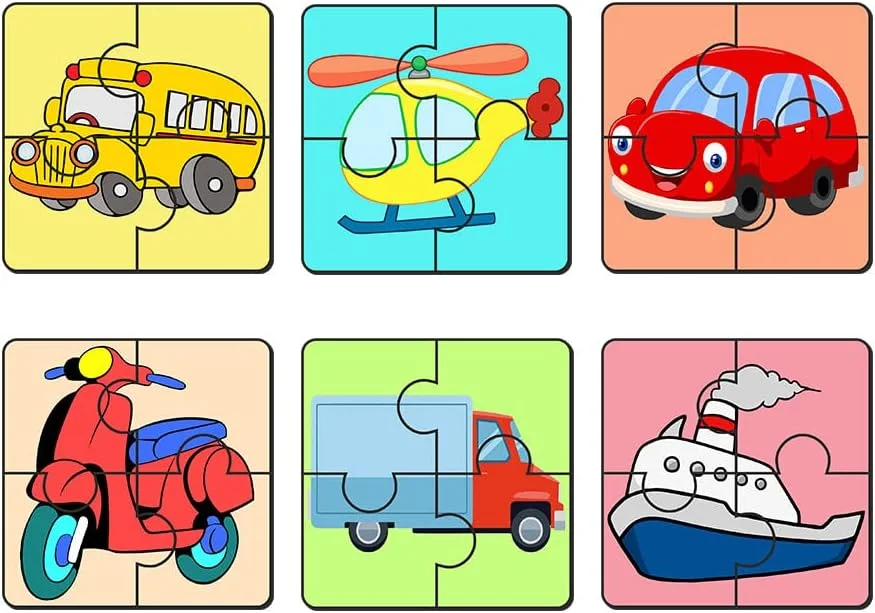 پازل چوبی وسایل نقلیه Artvibes برای کودکان | پازل برای کودکان 2-5 سال | پازل 4 تکه | پازل چوبی کودکان (PZ_504N)، مجموعه 6 عددی