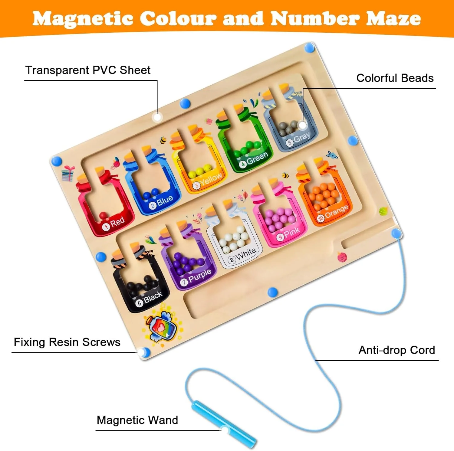 ماز رنگ و عدد مغناطیسی آپسو مونته سوری مناسب برای پسران و دختران 3-5 ساله - تخته پازل چوبی برای یادگیری، شمارش و توسعه مهارت های حرکتی ظریف ماز رنگ و عدد مغناطیسی آپسو مونته سوری مناسب برای پسران و دختران 3-5 ساله - تخته پازل چوبی برای یادگیری، شمارش و توسعه مهارت های حرکتی ظریف