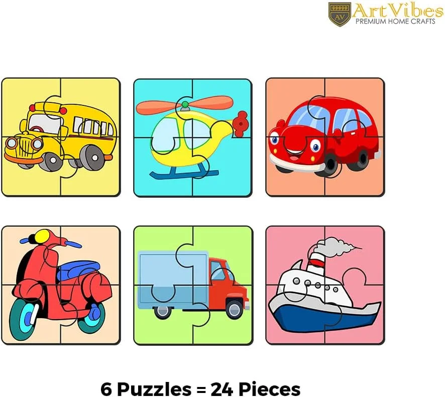 پازل چوبی وسایل نقلیه Artvibes برای کودکان | پازل برای کودکان 2-5 سال | پازل 4 تکه | پازل چوبی کودکان (PZ_504N)، مجموعه 6 عددی پازل چوبی وسایل نقلیه Artvibes برای کودکان | پازل برای کودکان 2-5 سال | پازل 4 تکه | پازل چوبی کودکان (PZ_504N)، مجموعه 6 عددی