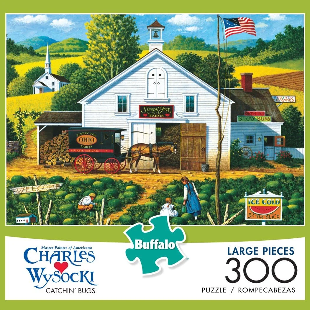 پازل ارهای 300 تکه بزرگ با طرح Catchin Bugs اثر Charles Wysocki از Buffalo Games پازل ارهای 300 تکه بزرگ با طرح Catchin Bugs اثر Charles Wysocki از Buffalo Games