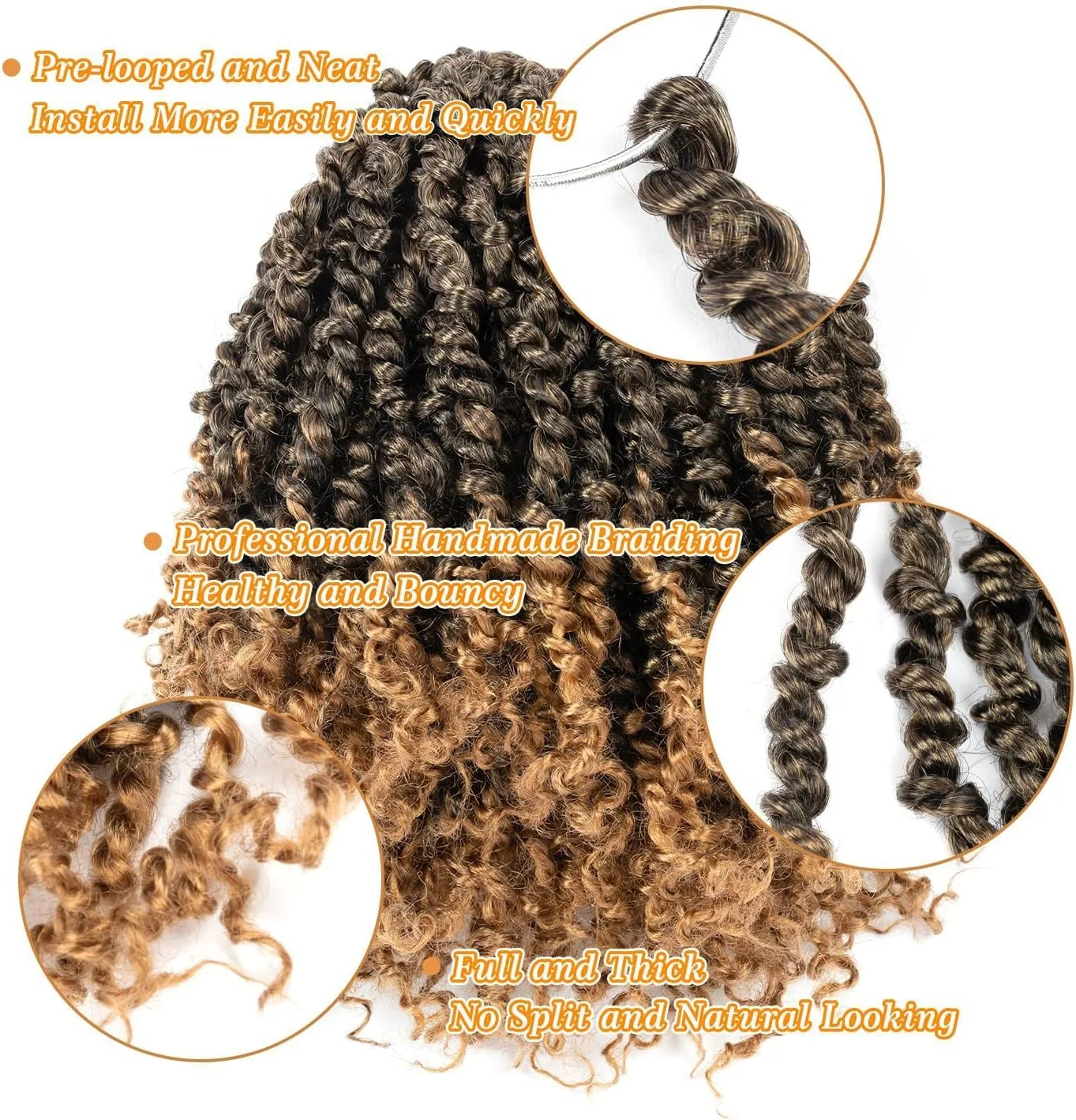 موهای بافته از قبل پیچیده شده مدل Passion Twist YDDM، سایز 8 اینچ، 8 بسته موی بافته از قبل حلقه شده برای زنان، موی بافت کوتاه Passion Twist، اکستنشن موی بافته مصنوعی فرفری (8 اینچ، 1B/27#)