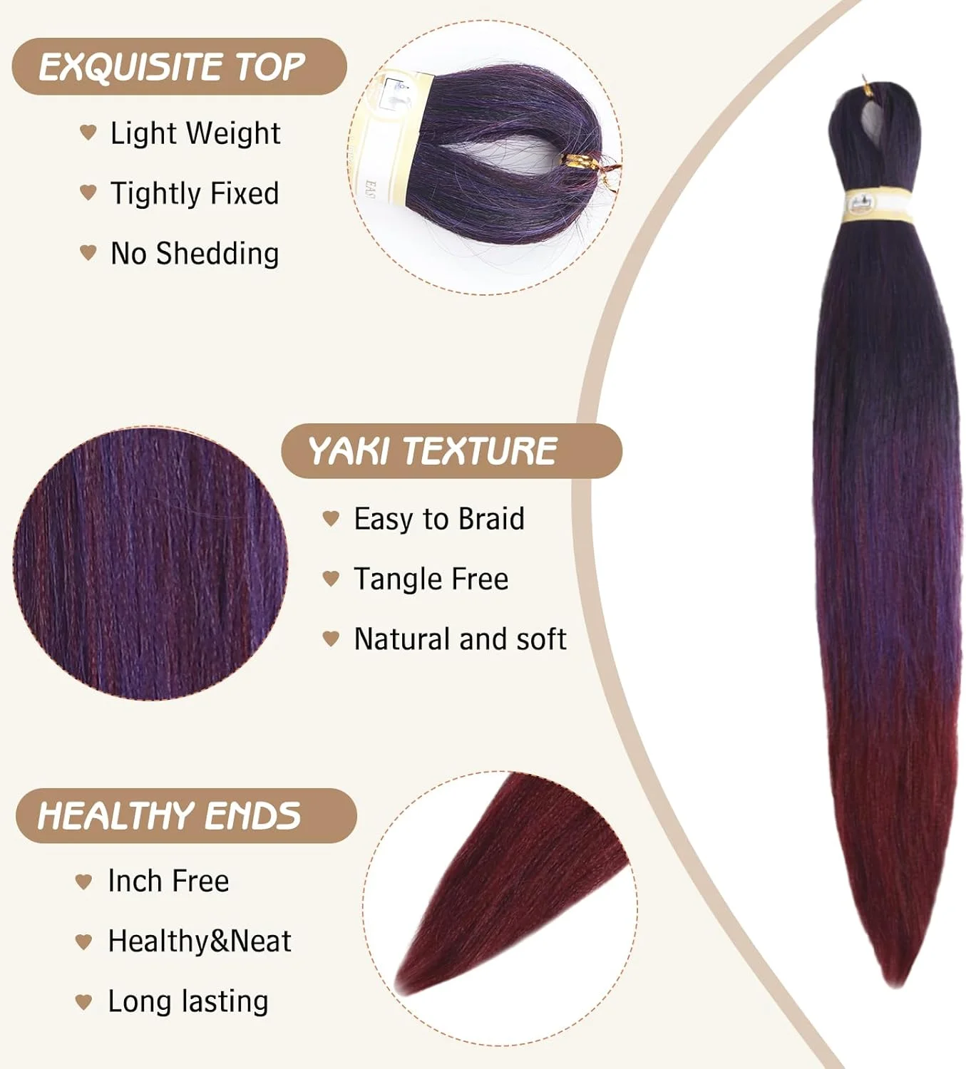 مو بافتنی از پیش کشیده شده یبو 26 اینچ 8 بسته، موی بافتنی آسان با بافت یاکی نرم، موی اکستنشن بافت مصنوعی برای زنان