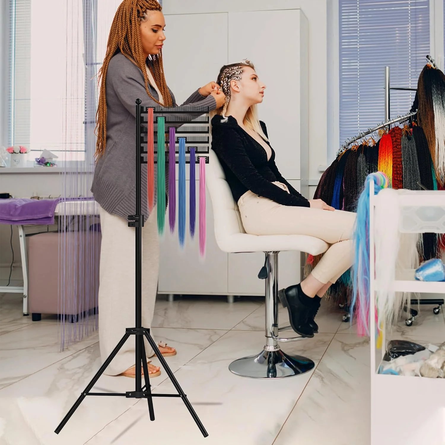 نگهدارنده اکستنشن مو فلزی یشاین، ابزار چرخشی اکستنشن مو، پایه نگهدارنده مو با قابلیت تنظیم ارتفاع، آویز اکستنشن مو جداکننده مو برای بافت