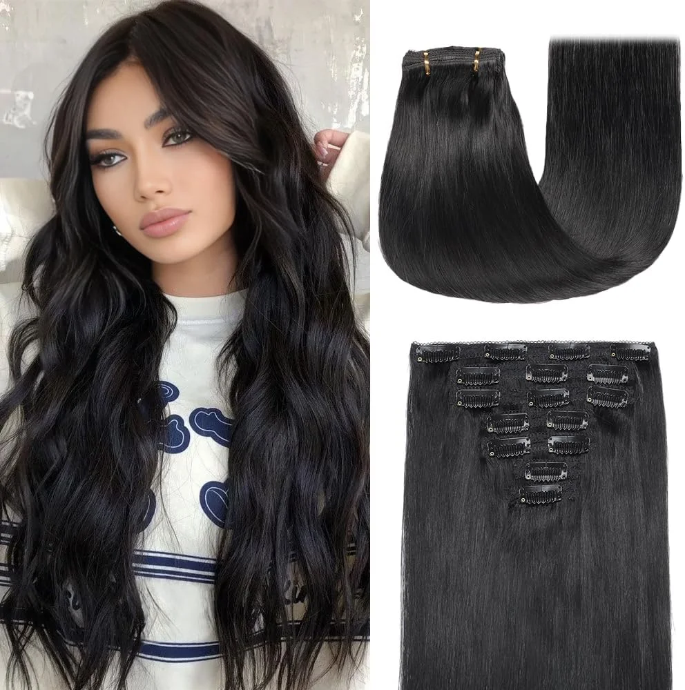 اکستنشن مو کلیپسی YNSNR موی طبیعی انسان، 18 اینچ 120 گرم 7 تکه اکستنشن مو ریمی کلیپسی برای زنان، اکستنشن کلیپسی موی طبیعی انسان