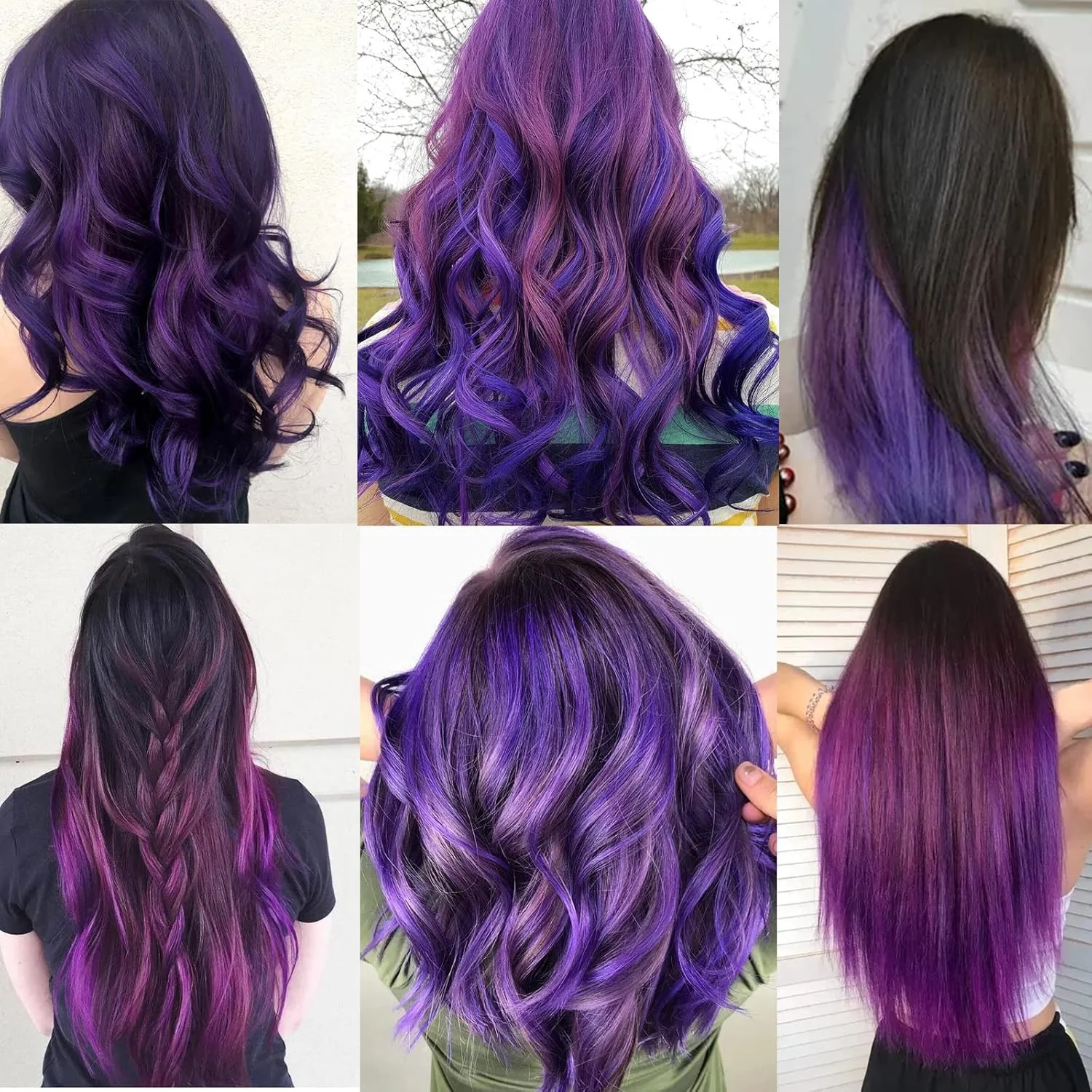 تکه موی مصنوعی گیره دار رنگی 55 سانتی متری، مناسب جشن و مهمانی، 12 عدد (بنفش)