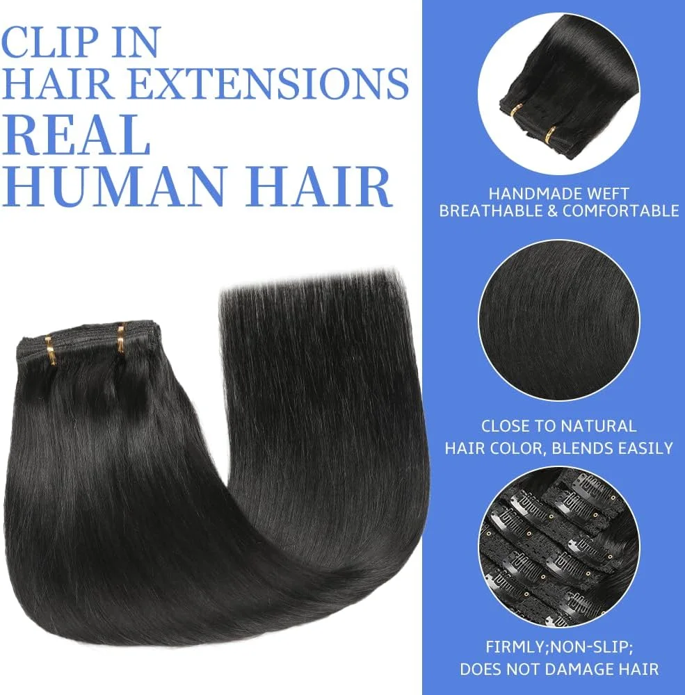 اکستنشن مو کلیپسی YNSNR موی طبیعی انسان، 18 اینچ 120 گرم 7 تکه اکستنشن مو ریمی کلیپسی برای زنان، اکستنشن کلیپسی موی طبیعی انسان